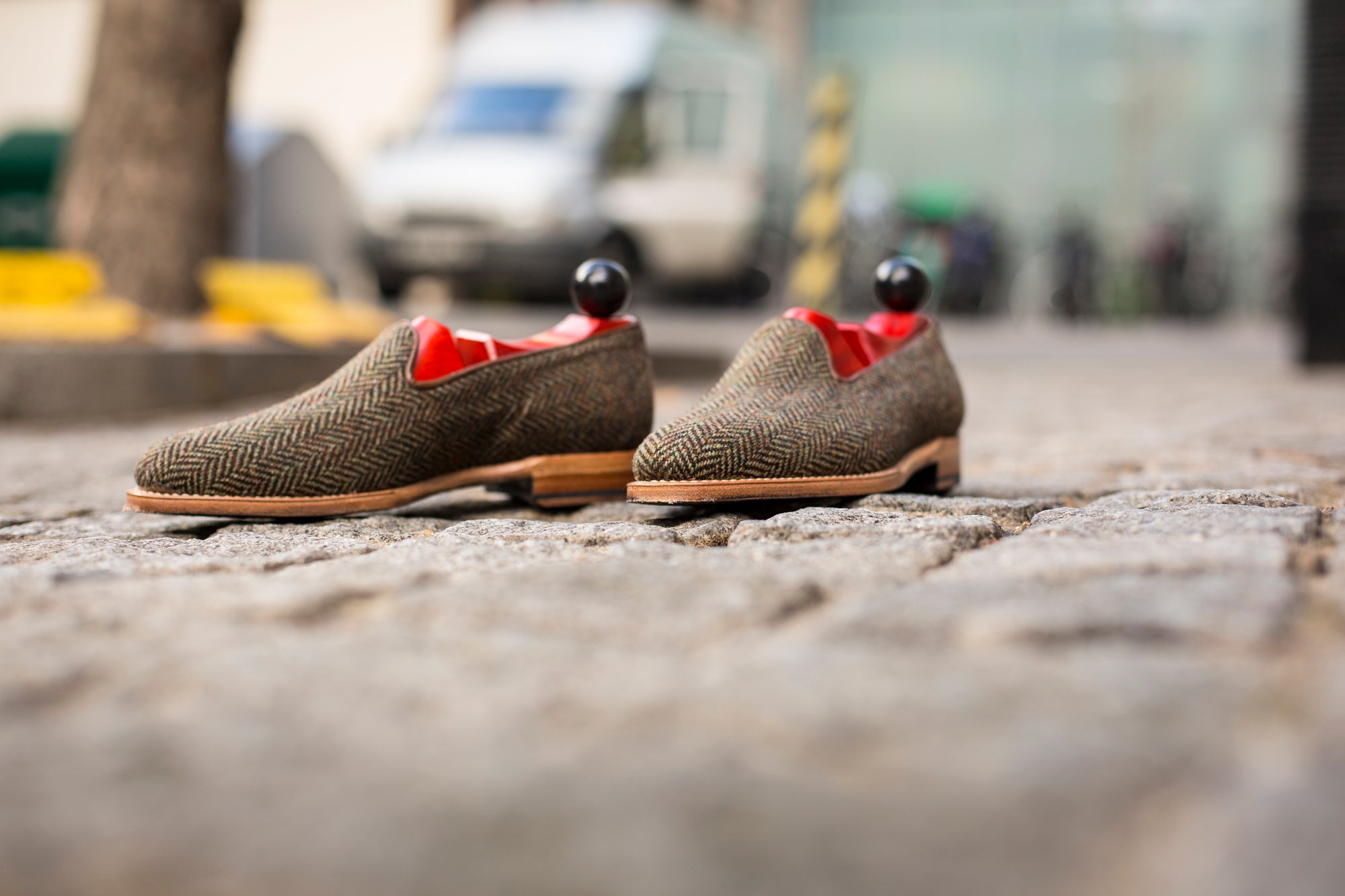 Laurelhurst II - MTO - Forest Herringbone Tweed - TMG Last - Natural Single Leather Sole-Made To Order Slipper Loafer-J.FitzPatrick Footwear