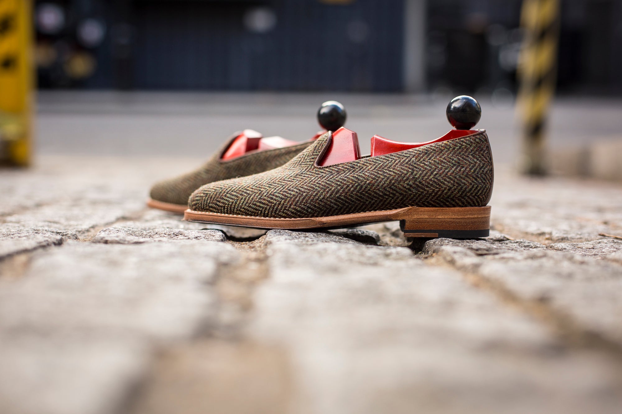 Laurelhurst II - MTO - Forest Herringbone Tweed - TMG Last - Natural Single Leather Sole-Made To Order Slipper Loafer-J.FitzPatrick Footwear