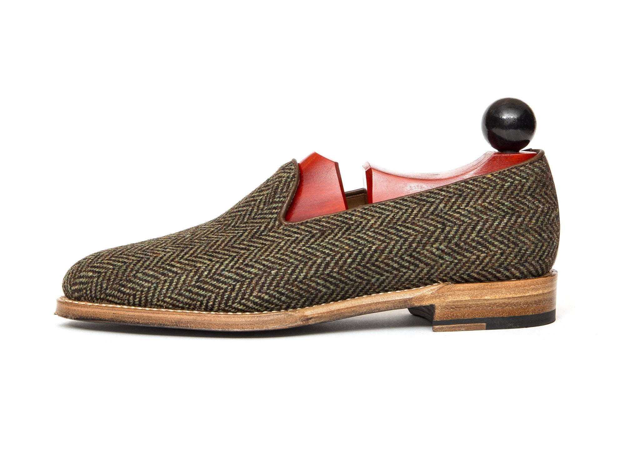 Laurelhurst II - MTO - Forest Herringbone Tweed - TMG Last - Natural Single Leather Sole-Made To Order Slipper Loafer-J.FitzPatrick Footwear