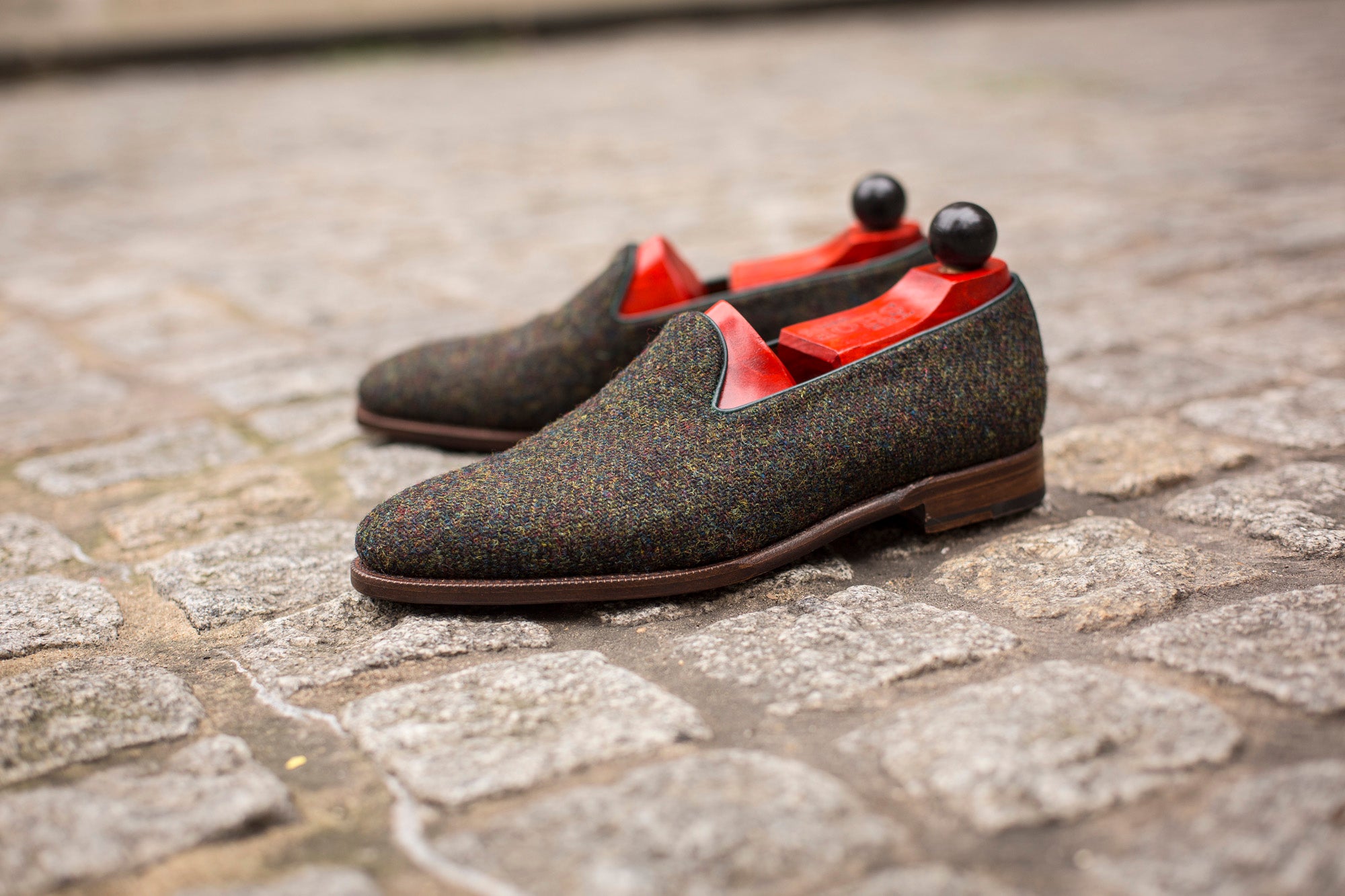 Laurelhurst II - MTO - Forest Medley Tweed - TMG Last - Antique Single Leather Sole-Made To Order Slipper Loafer-J.FitzPatrick Footwear