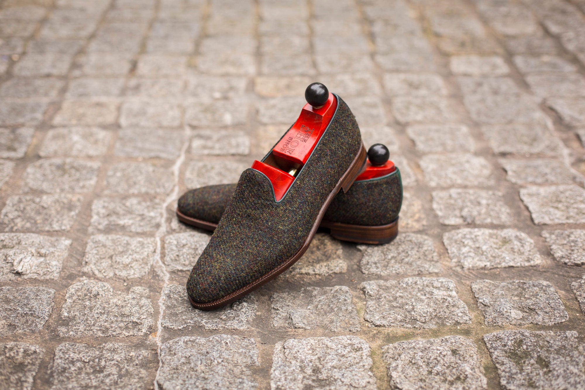Laurelhurst II - MTO - Forest Medley Tweed - TMG Last - Antique Single Leather Sole-Made To Order Slipper Loafer-J.FitzPatrick Footwear