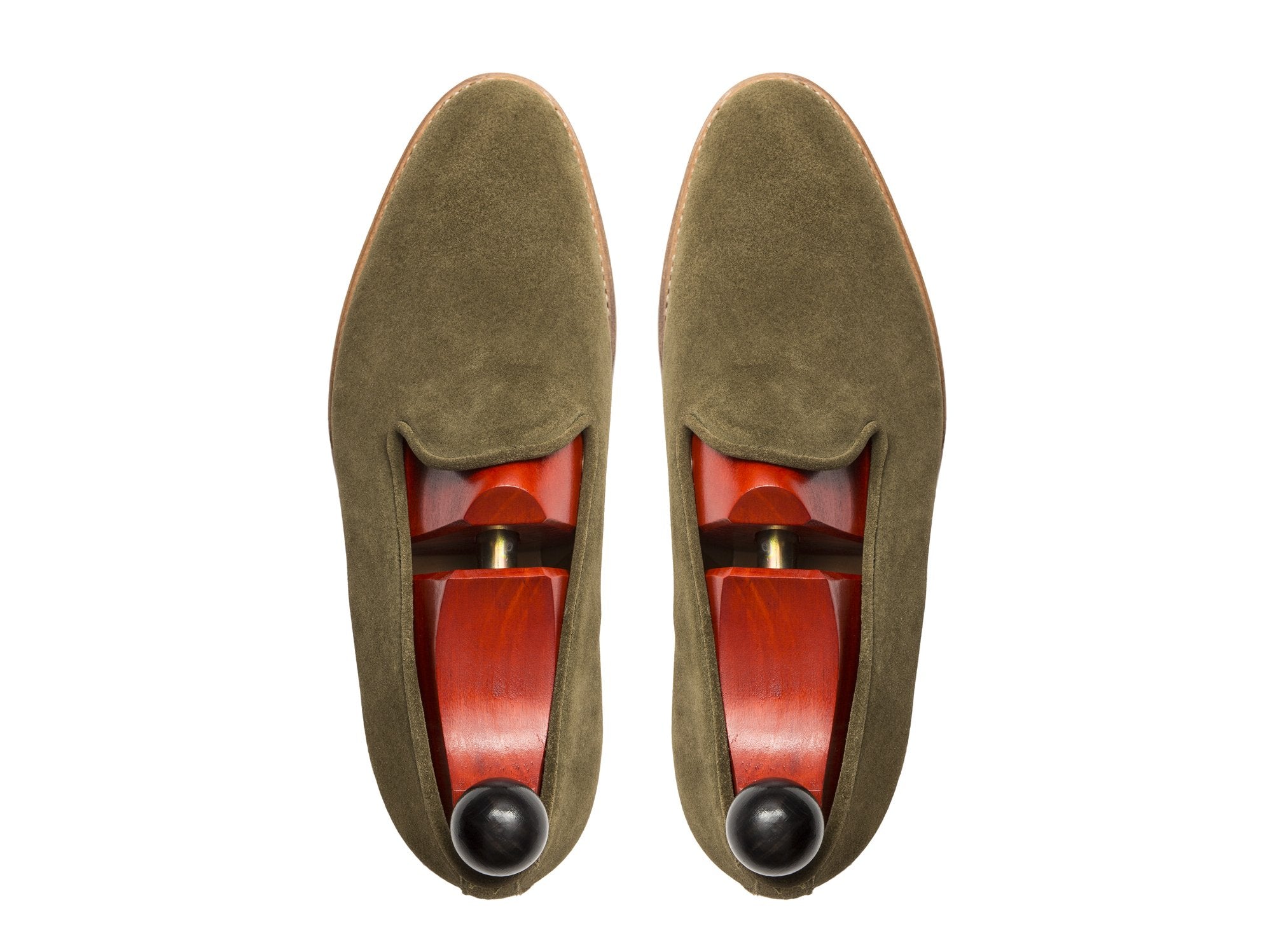 Laurelhurst II - MTO - Olive Suede - TMG Last - Natural Single Leather Sole-Made To Order Slipper Loafer Medallion-J.FitzPatrick Footwear
