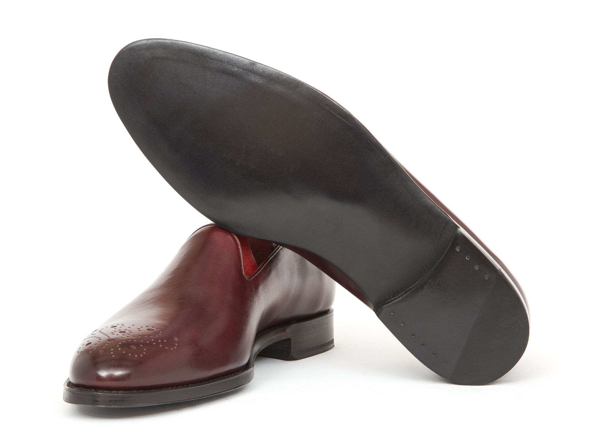 Laurelhurst - MTO - Burgundy Calf - TMG Last - Single Leather Sole-Made To Order Slipper Loafer Medallion-J.FitzPatrick Footwear