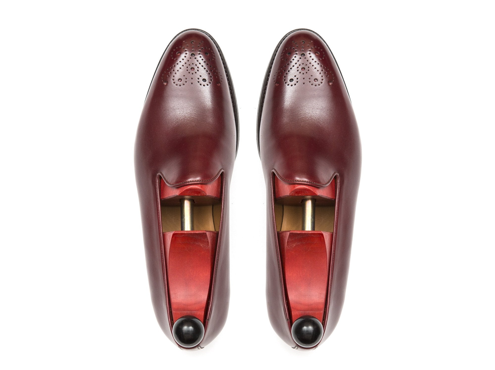Laurelhurst - MTO - Burgundy Calf - TMG Last - Single Leather Sole-Made To Order Slipper Loafer Medallion-J.FitzPatrick Footwear