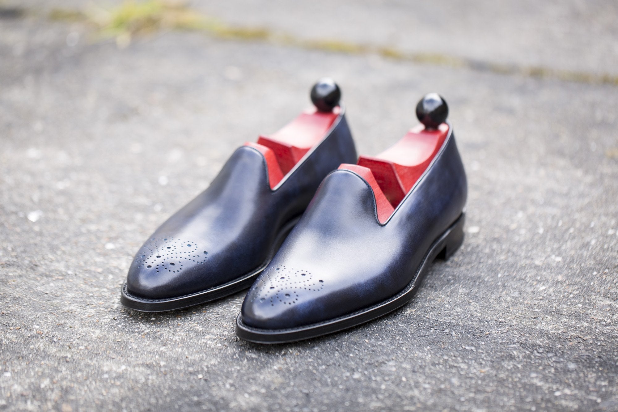 Laurelhurst - MTO - Navy Museum Calf - TMG Last - Single Leather Sole-Made To Order Slipper Loafer Medallion-J.FitzPatrick Footwear