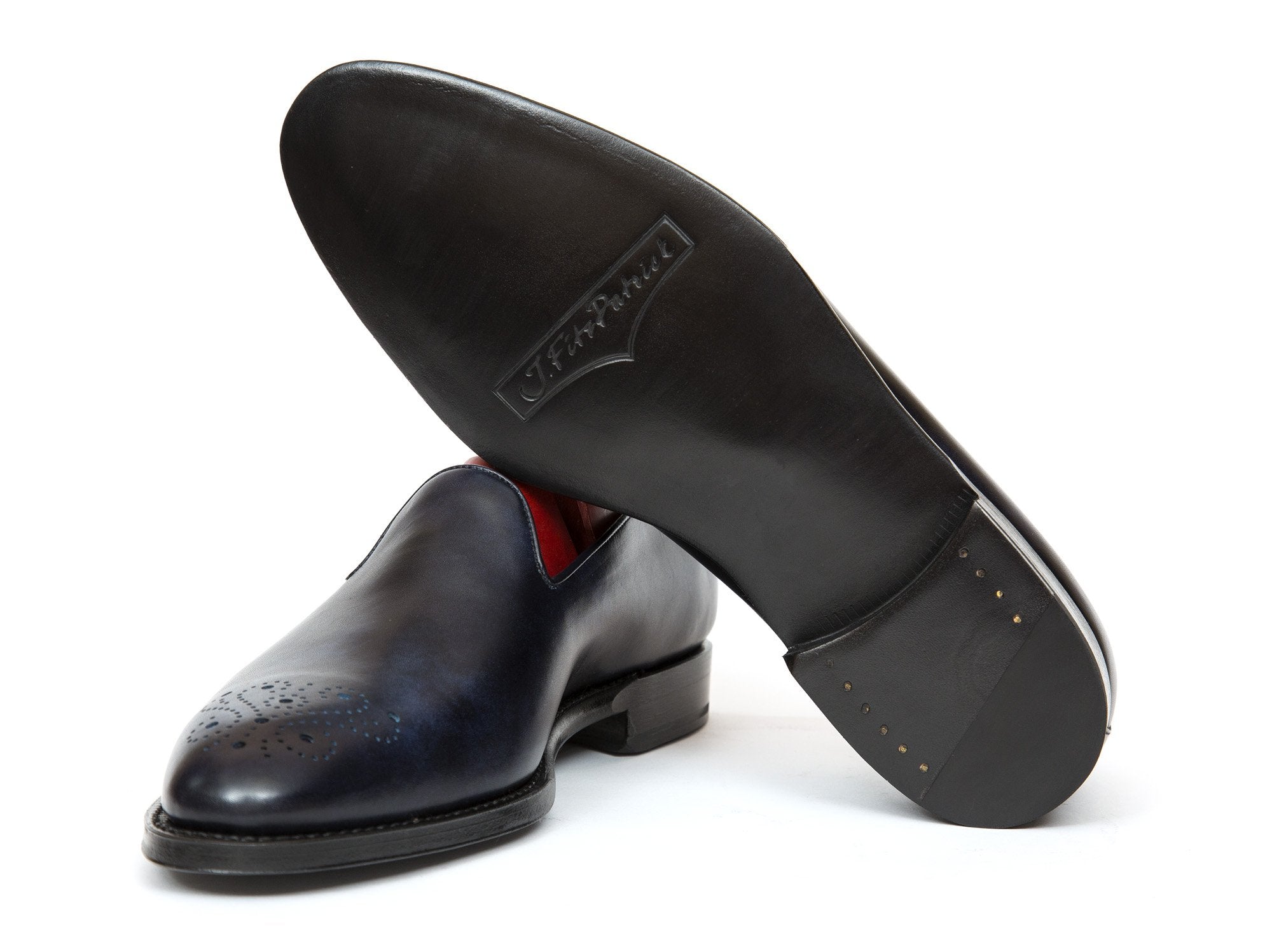 Laurelhurst - MTO - Navy Museum Calf - TMG Last - Single Leather Sole-Made To Order Slipper Loafer Medallion-J.FitzPatrick Footwear
