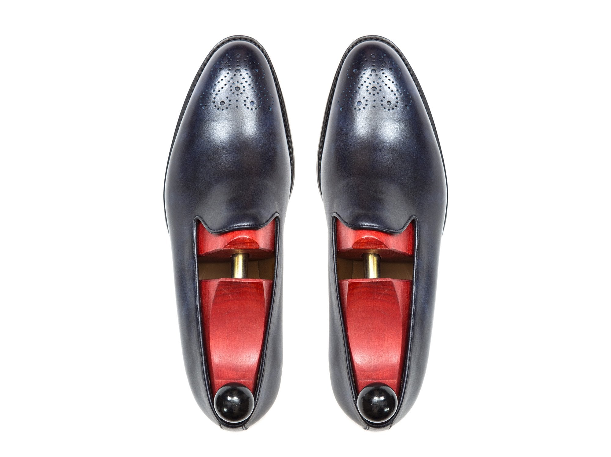 Laurelhurst - MTO - Navy Museum Calf - TMG Last - Single Leather Sole-Made To Order Slipper Loafer Medallion-J.FitzPatrick Footwear