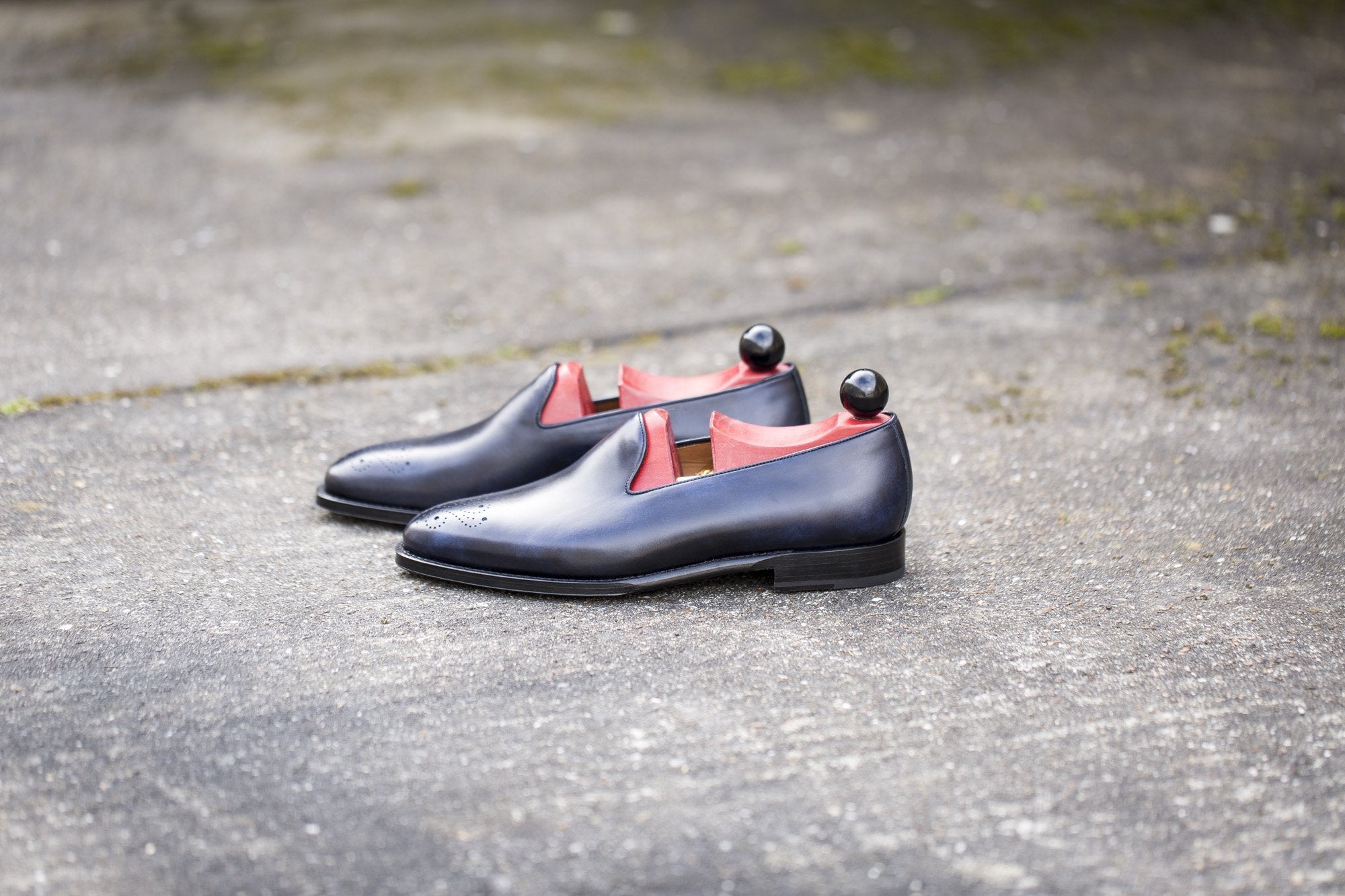 Laurelhurst - MTO - Navy Museum Calf - TMG Last - Single Leather Sole-Made To Order Slipper Loafer Medallion-J.FitzPatrick Footwear