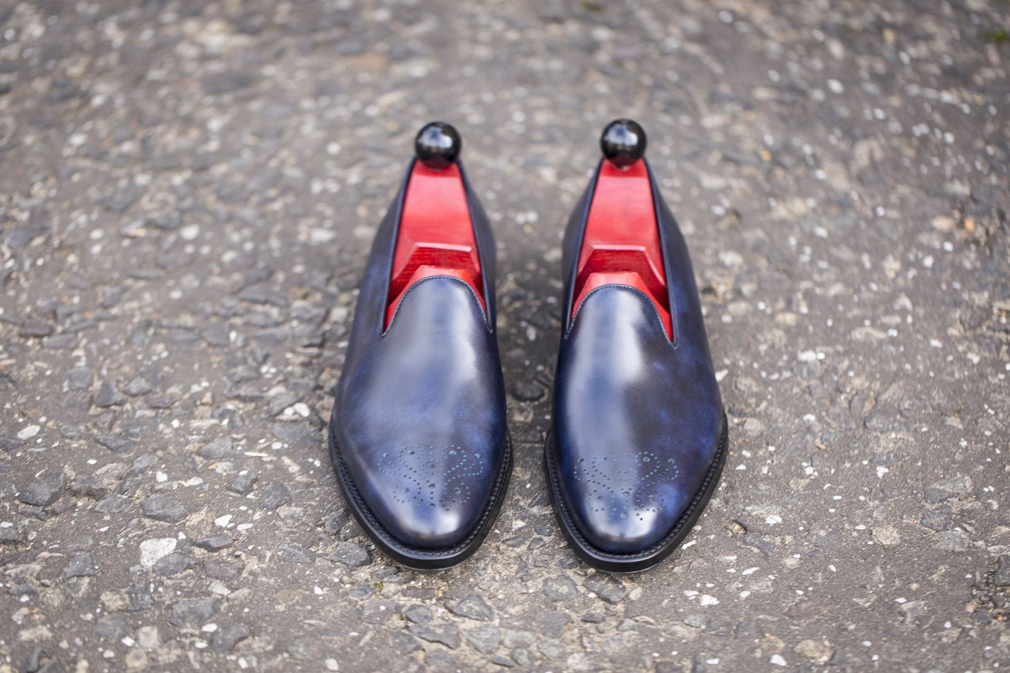 Laurelhurst - MTO - Navy Museum Calf - TMG Last - Single Leather Sole-Made To Order Slipper Loafer Medallion-J.FitzPatrick Footwear