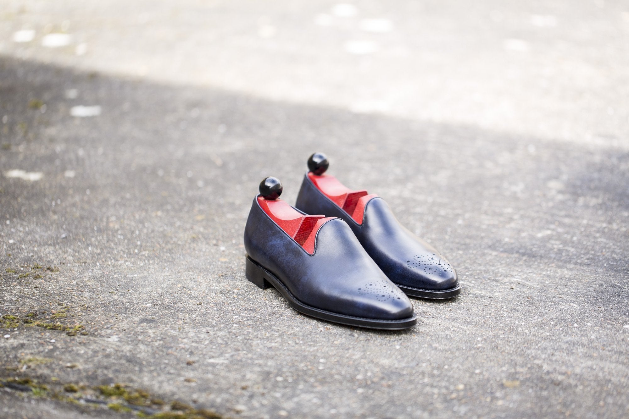 Laurelhurst - MTO - Navy Museum Calf - TMG Last - Single Leather Sole-Made To Order Slipper Loafer Medallion-J.FitzPatrick Footwear