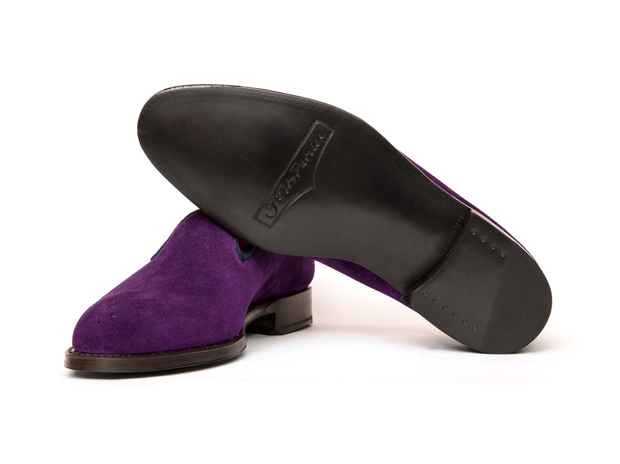 Laurelhurst - MTO - Purple Suede - TMG Last - Single Leather Sole-Made To Order Slipper Loafer Medallion-J.FitzPatrick Footwear
