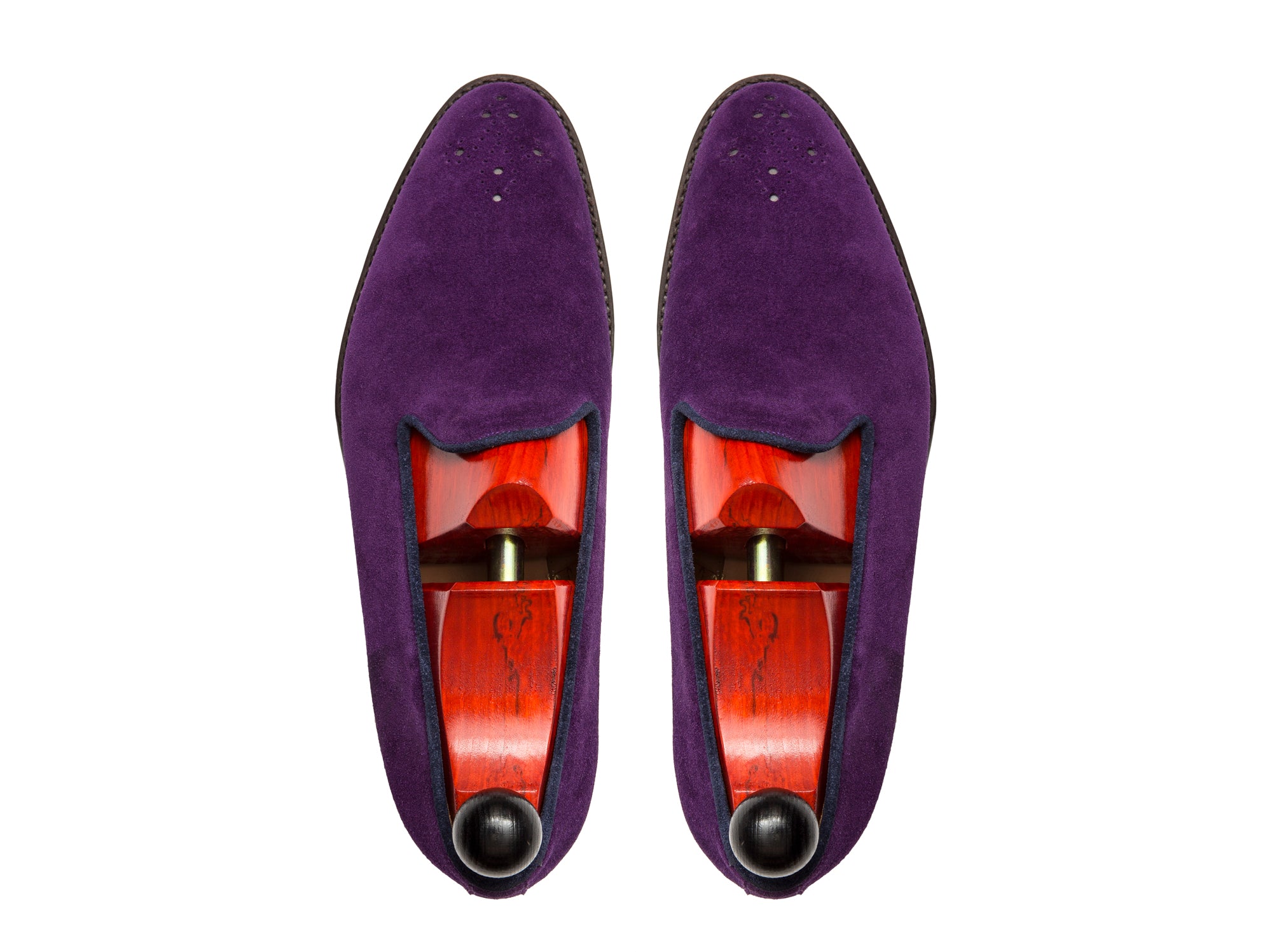 Laurelhurst - MTO - Purple Suede - TMG Last - Single Leather Sole-Made To Order Slipper Loafer Medallion-J.FitzPatrick Footwear