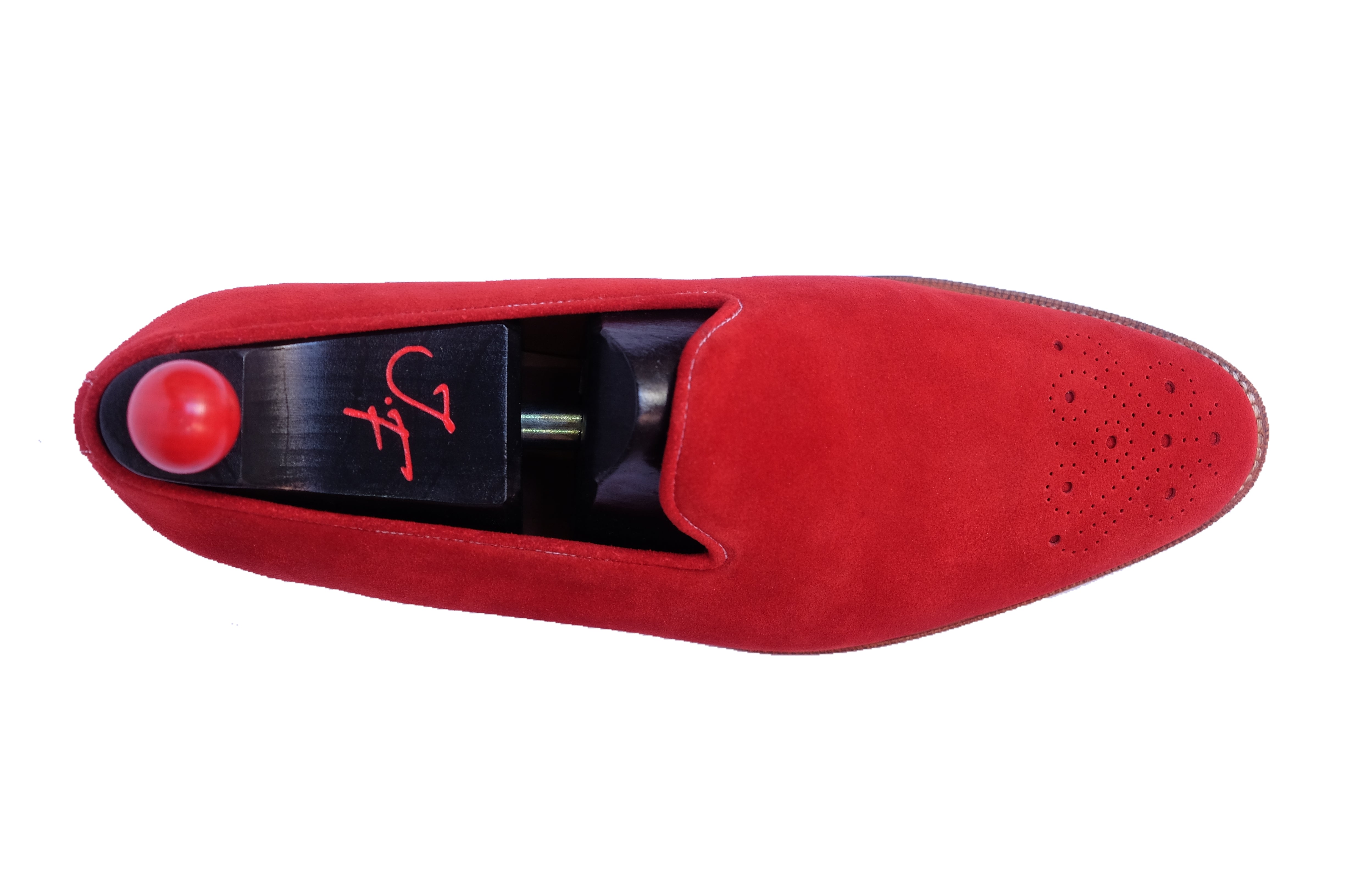 Laurelhurst - MTO - Red Suede - TMG Last - Natural Sole-Made To Order Slipper Loafer Medallion-J.FitzPatrick Footwear