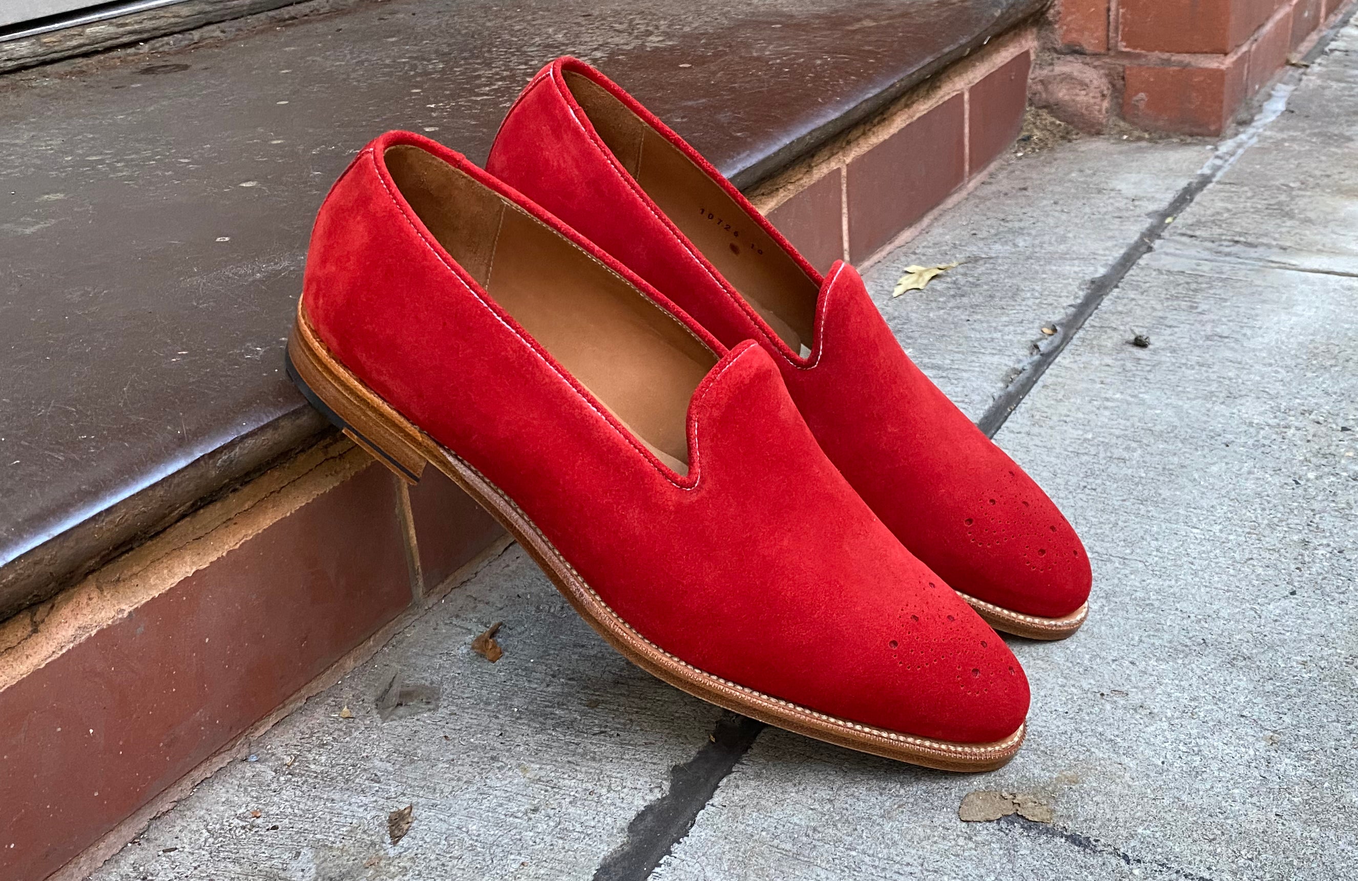 Laurelhurst - MTO - Red Suede - TMG Last - Natural Sole-Made To Order Slipper Loafer Medallion-J.FitzPatrick Footwear