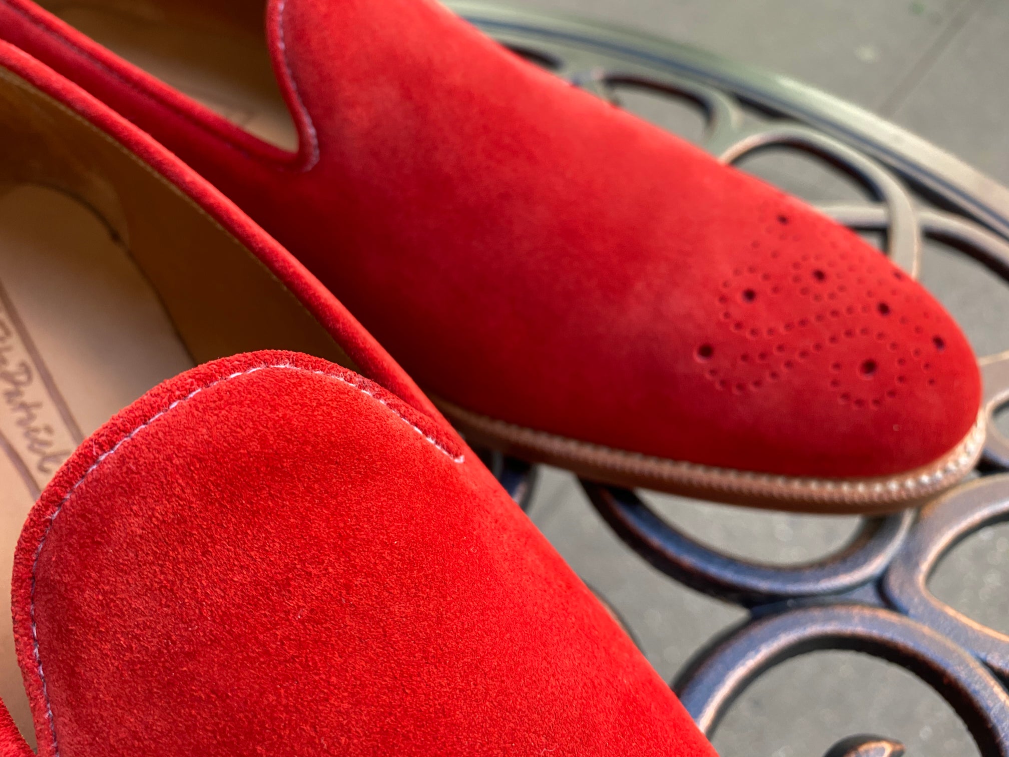 Laurelhurst - MTO - Red Suede - TMG Last - Natural Sole-Made To Order Slipper Loafer Medallion-J.FitzPatrick Footwear