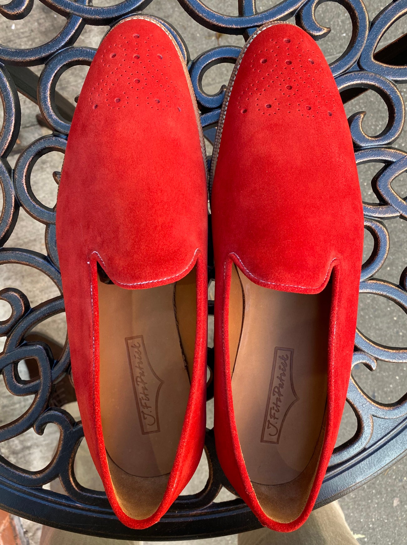 Laurelhurst - MTO - Red Suede - TMG Last - Natural Sole-Made To Order Slipper Loafer Medallion-J.FitzPatrick Footwear