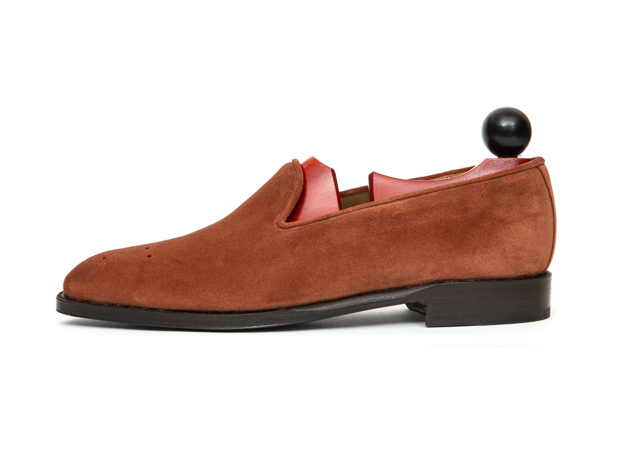 Laurelhurst - MTO - Rust Suede - LPB Last - Single Leather Sole-Made To Order Slipper Loafer Medallion-J.FitzPatrick Footwear