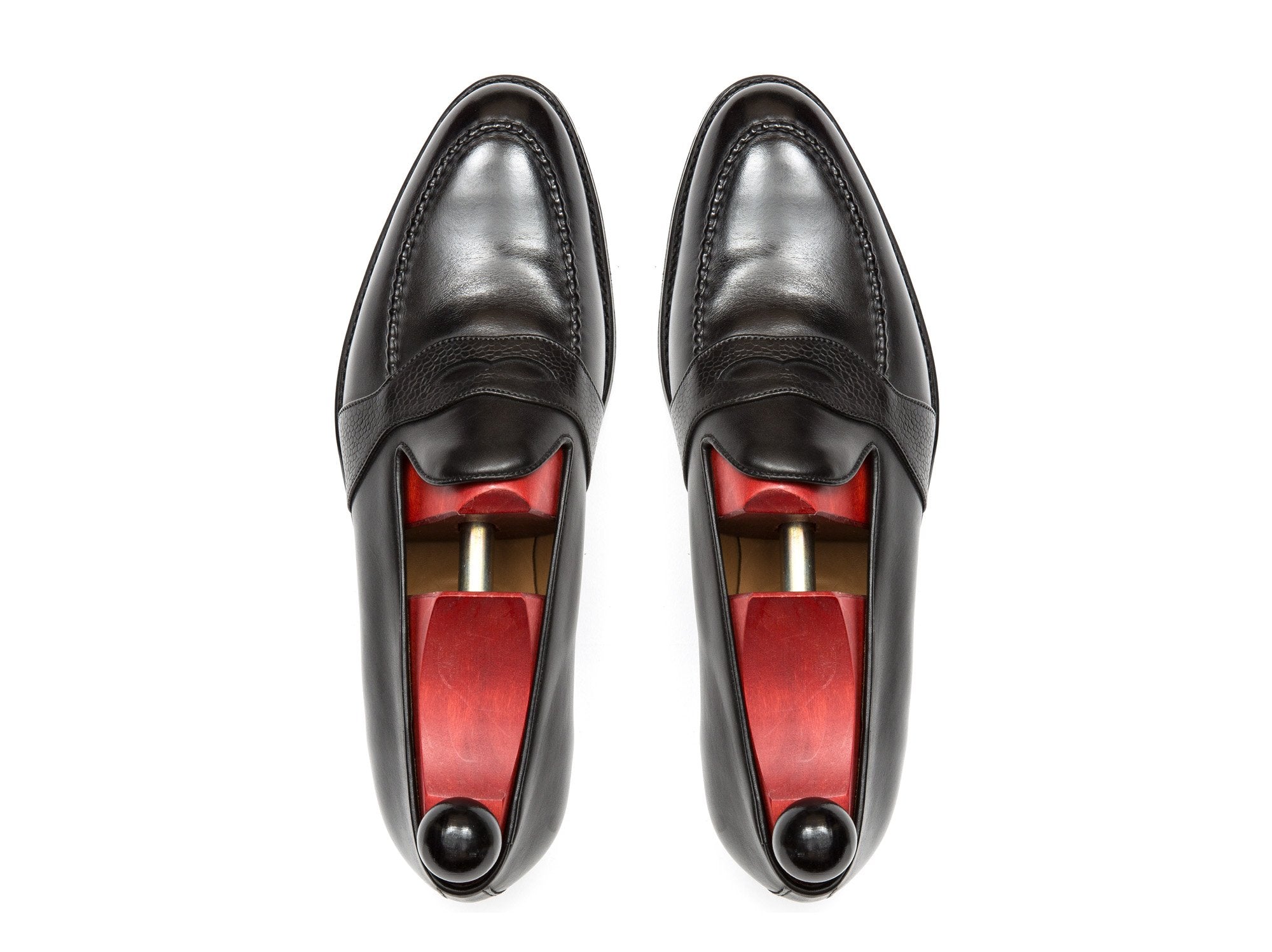 Madison - MTO - Black Calf / Black Soft Grain Strap - TMG Last - Single Leather Sole-Made To Order Penny Loafer Full Strap-J.FitzPatrick Footwear