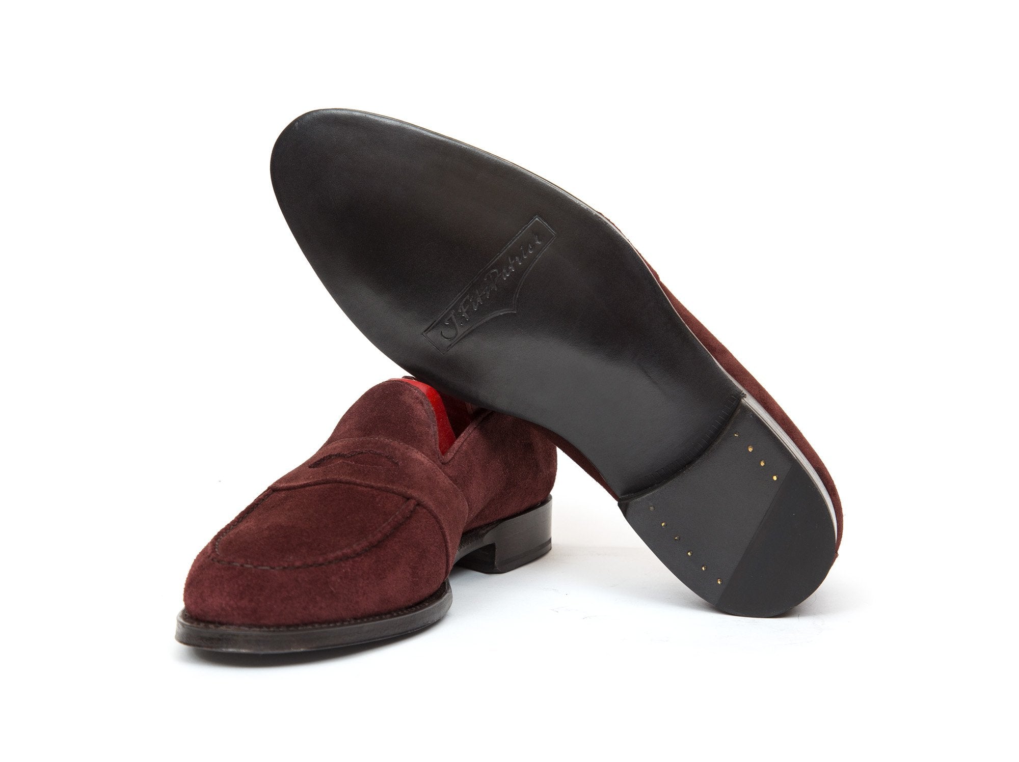 Madison - MTO - Burgundy Suede - TMG Last - Single Leather Sole-Made To Order Penny Loafer Full Strap-J.FitzPatrick Footwear
