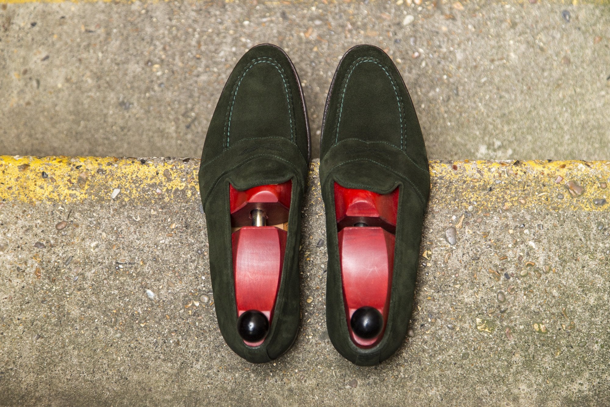 Madison - MTO - Forest Green Suede - TMG Last - Single Leather Sole-Made To Order Penny Loafer Full Strap-J.FitzPatrick Footwear