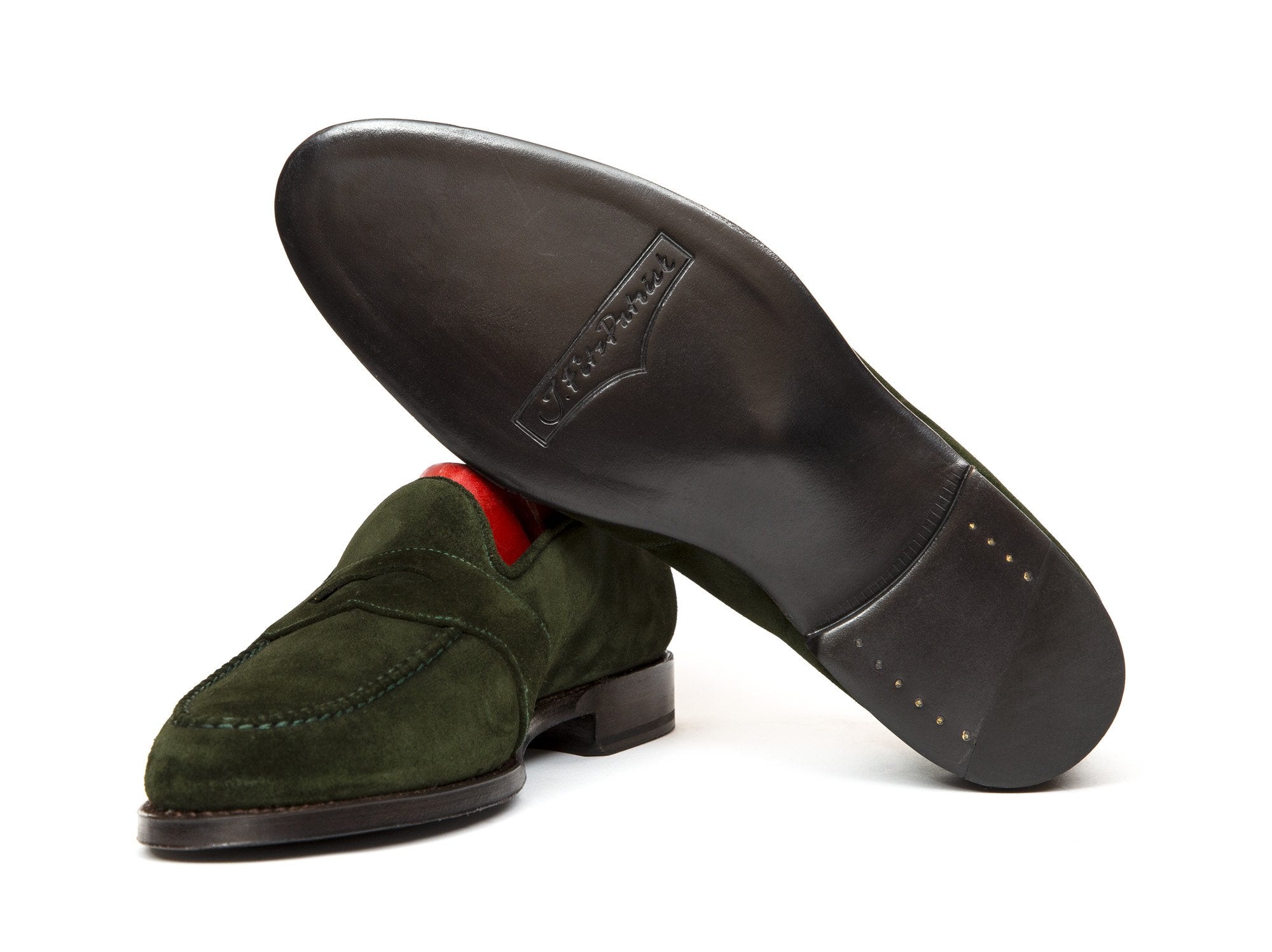 Madison - MTO - Forest Green Suede - TMG Last - Single Leather Sole-Made To Order Penny Loafer Full Strap-J.FitzPatrick Footwear