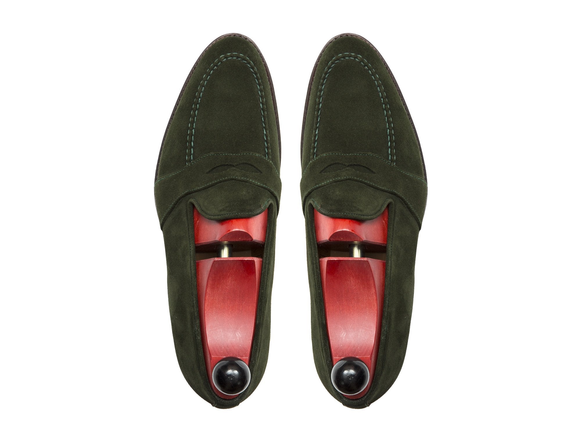 Madison - MTO - Forest Green Suede - TMG Last - Single Leather Sole-Made To Order Penny Loafer Full Strap-J.FitzPatrick Footwear
