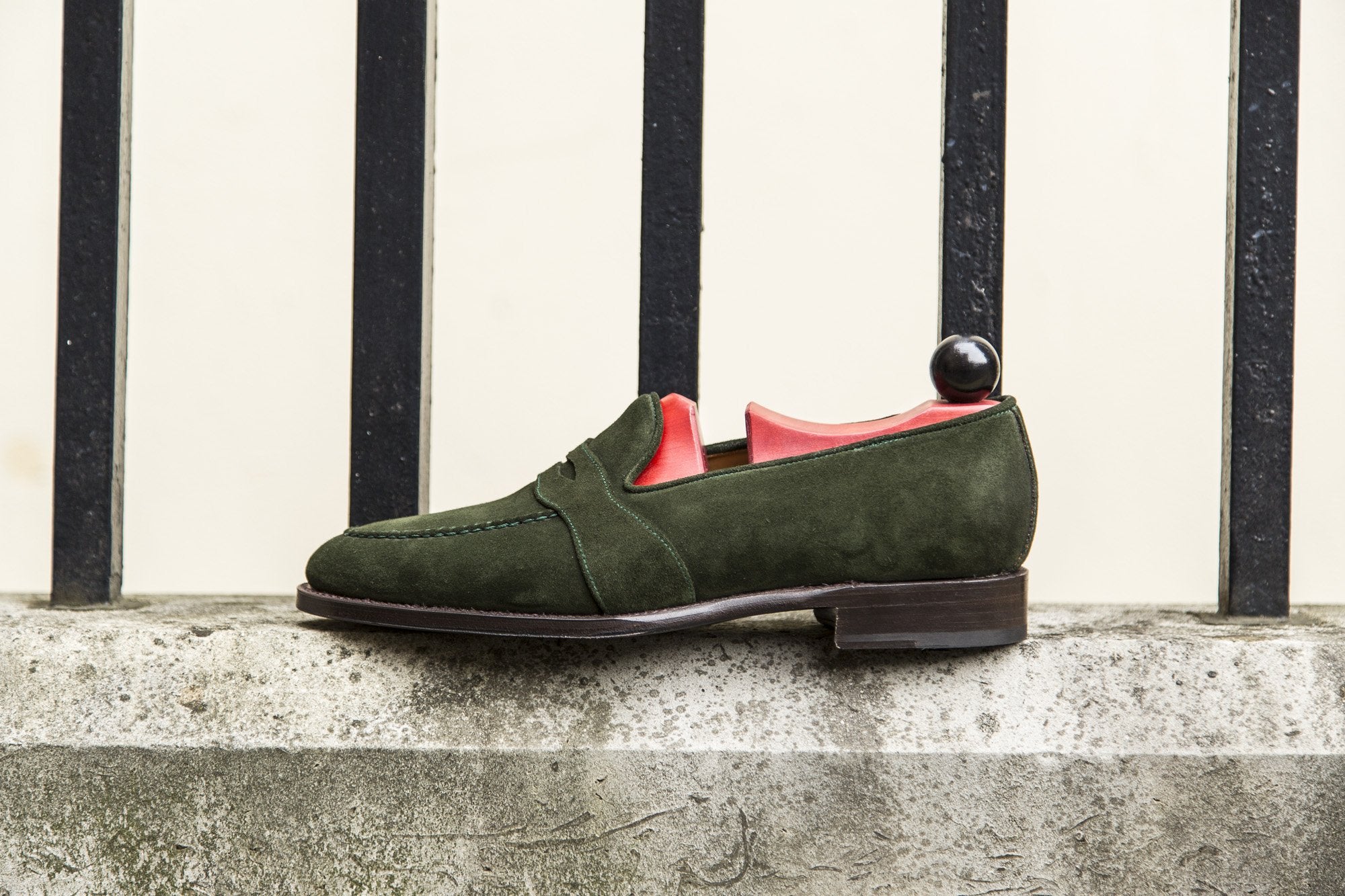 Madison - MTO - Forest Green Suede - TMG Last - Single Leather Sole-Made To Order Penny Loafer Full Strap-J.FitzPatrick Footwear
