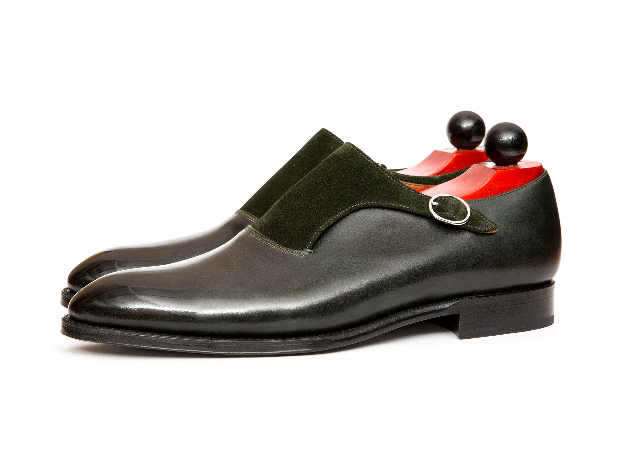 Madrona - MTO - Dark Green Museum Calf / Forest Green Suede-Made To Order Single Monkstrap Plain Toe-J.FitzPatrick Footwear