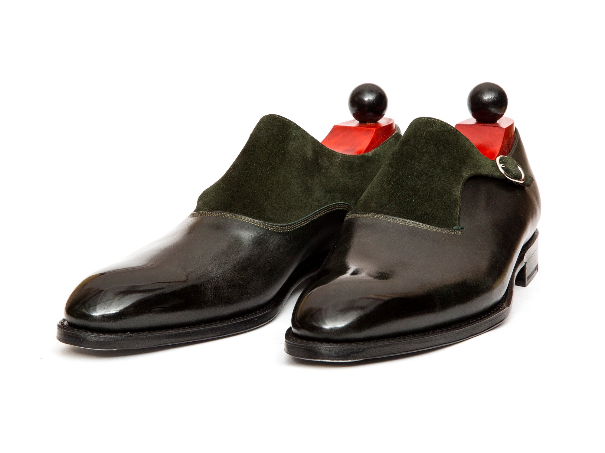 Madrona - MTO - Dark Green Museum Calf / Forest Green Suede-Made To Order Single Monkstrap Plain Toe-J.FitzPatrick Footwear