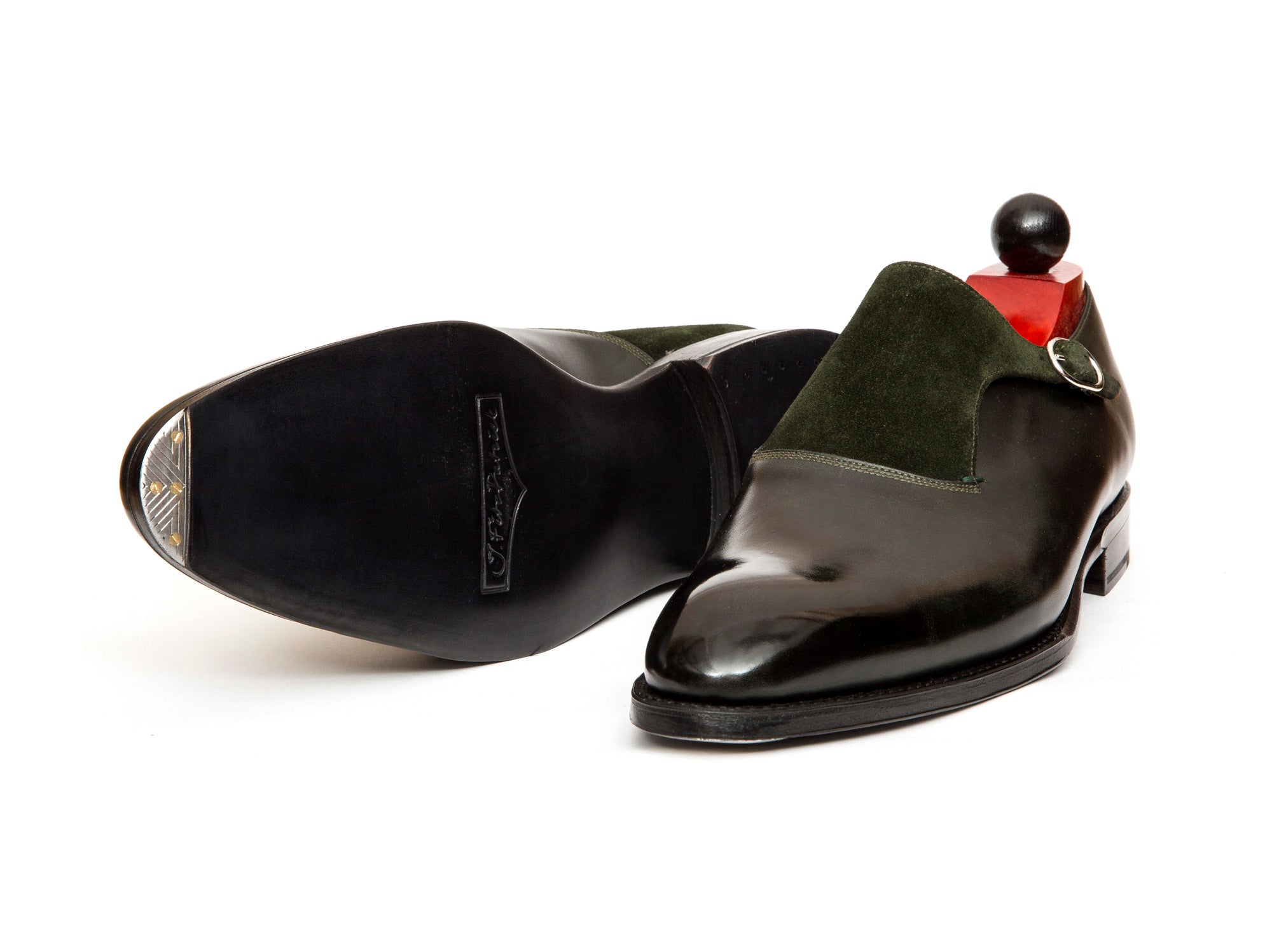 Madrona - MTO - Dark Green Museum Calf / Forest Green Suede-Made To Order Single Monkstrap Plain Toe-J.FitzPatrick Footwear