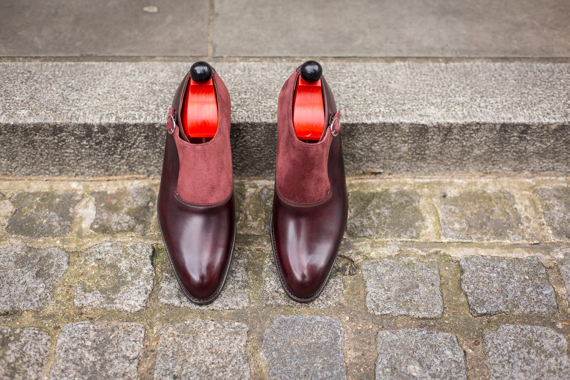 Madrona - MTO - Sangria Calf / Burgundy Suede-Made To Order Single Monkstrap Plain Toe-J.FitzPatrick Footwear