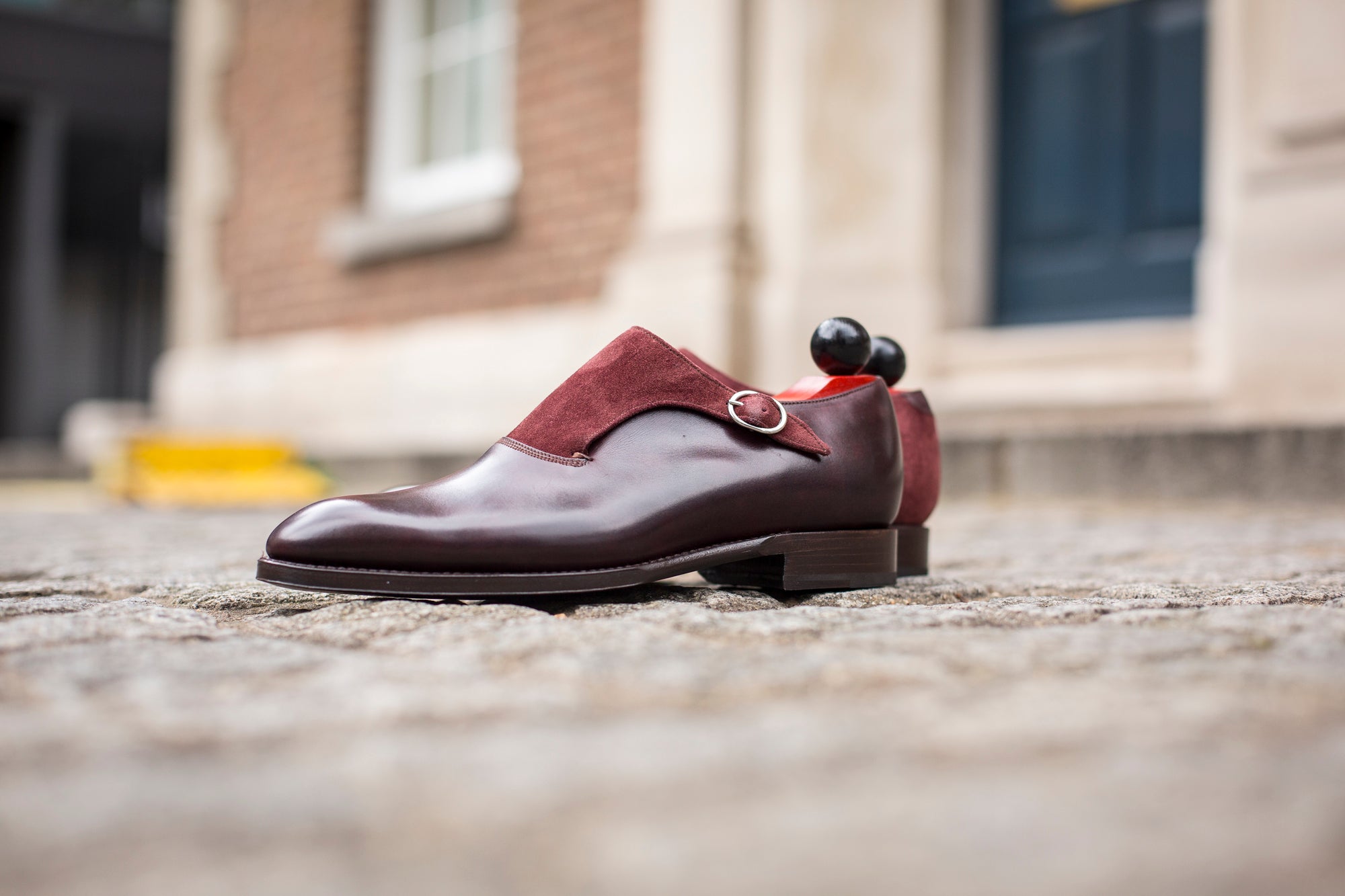Madrona - MTO - Sangria Calf / Burgundy Suede-Made To Order Single Monkstrap Plain Toe-J.FitzPatrick Footwear