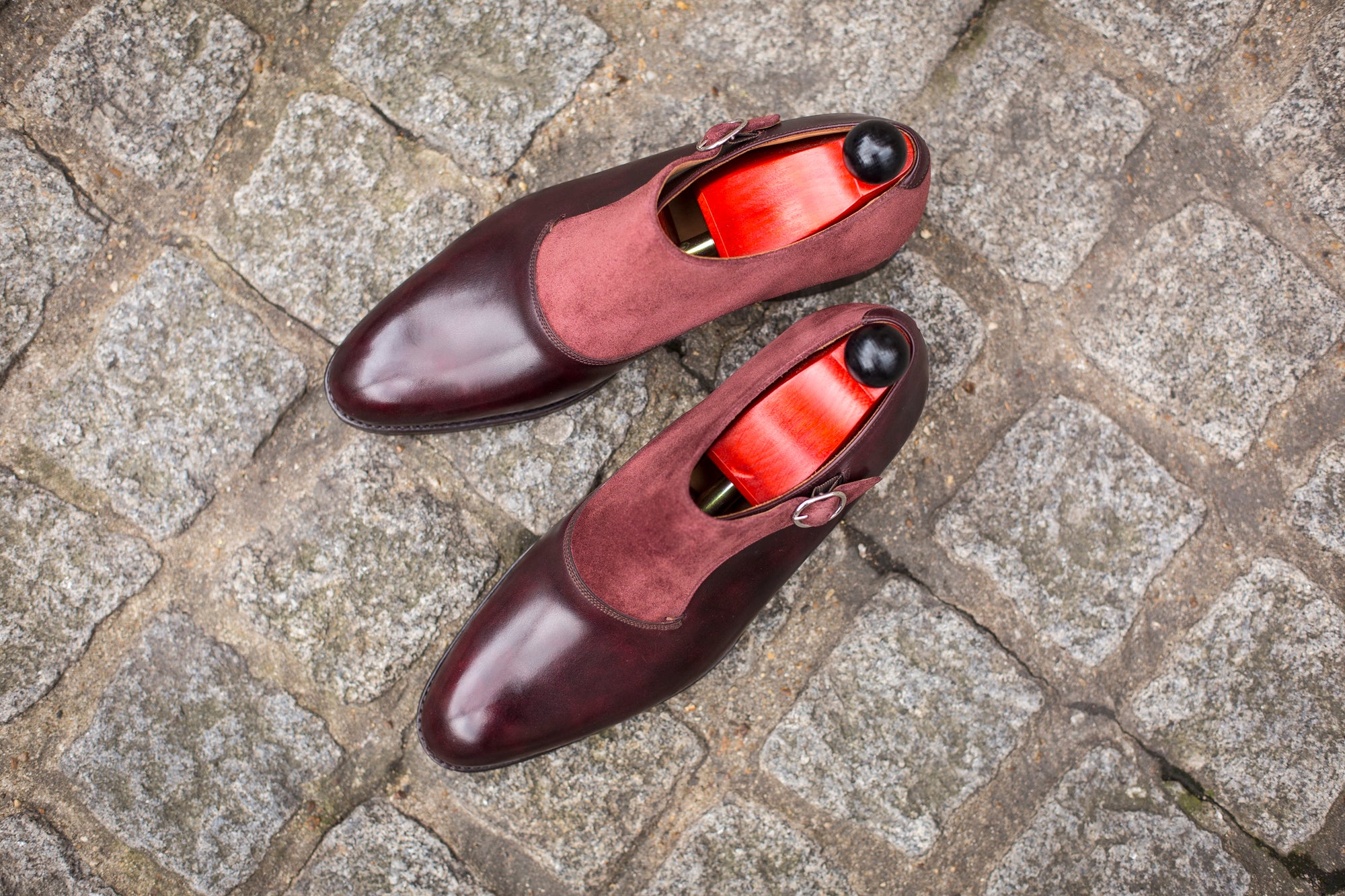 Madrona - MTO - Sangria Calf / Burgundy Suede-Made To Order Single Monkstrap Plain Toe-J.FitzPatrick Footwear