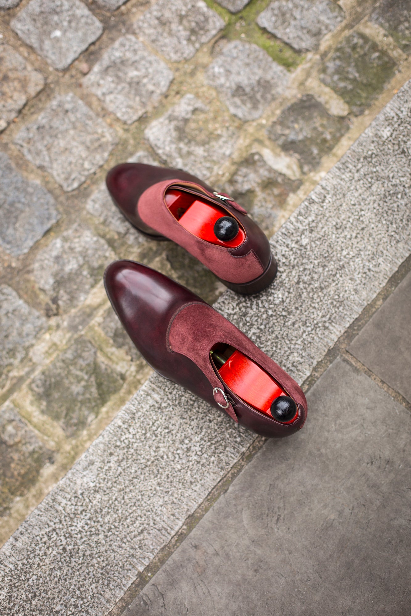 Madrona - MTO - Sangria Calf / Burgundy Suede-Made To Order Single Monkstrap Plain Toe-J.FitzPatrick Footwear