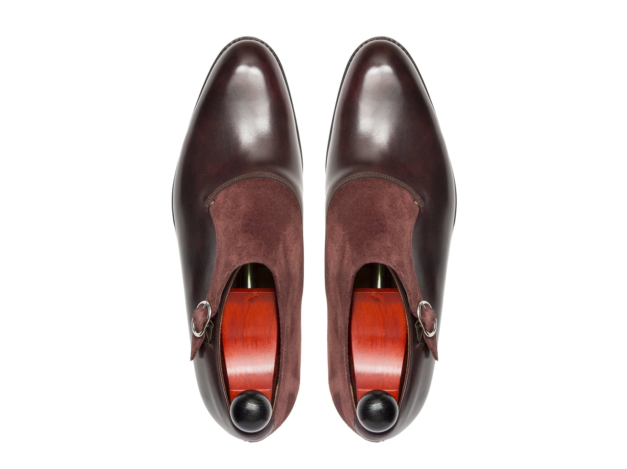 Madrona - MTO - Sangria Calf / Burgundy Suede-Made To Order Single Monkstrap Plain Toe-J.FitzPatrick Footwear