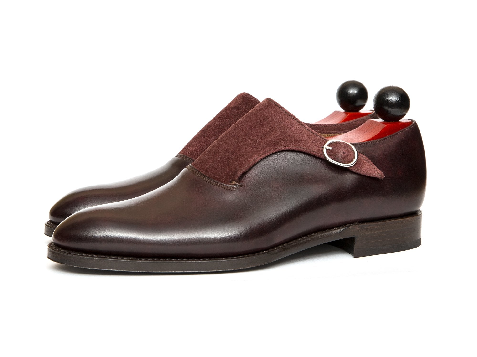 Madrona - MTO - Sangria Calf / Burgundy Suede-Made To Order Single Monkstrap Plain Toe-J.FitzPatrick Footwear