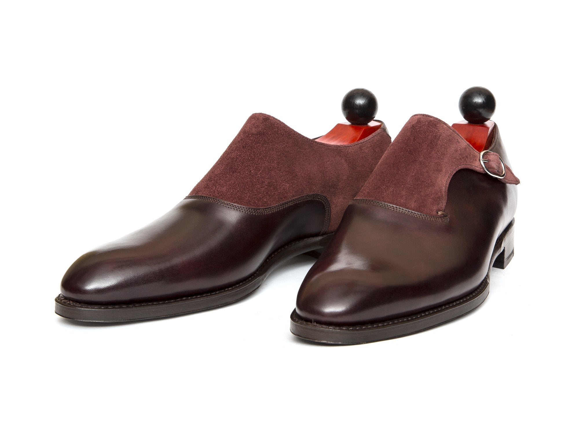 Madrona - MTO - Sangria Calf / Burgundy Suede-Made To Order Single Monkstrap Plain Toe-J.FitzPatrick Footwear