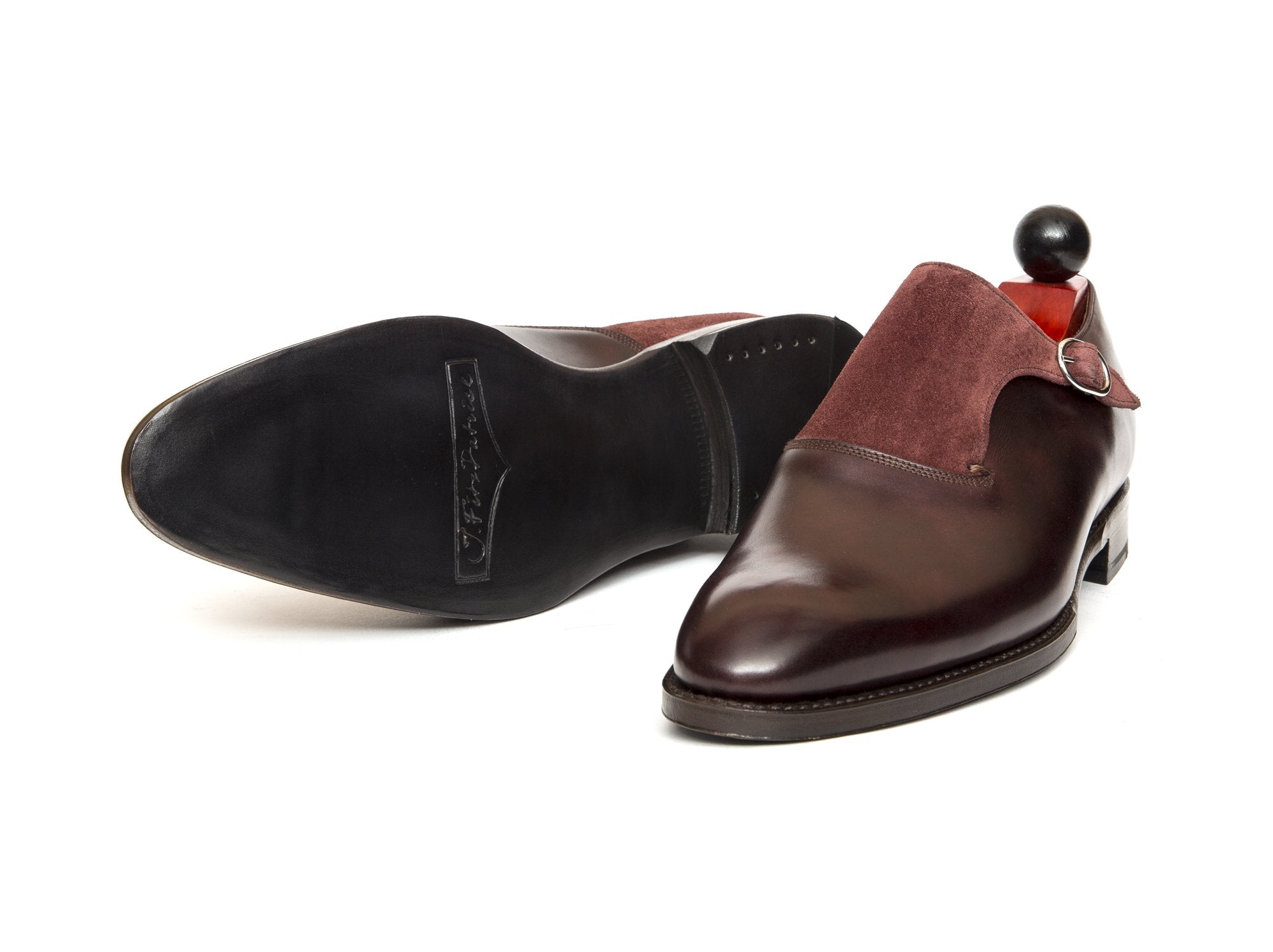 Madrona - MTO - Sangria Calf / Burgundy Suede-Made To Order Single Monkstrap Plain Toe-J.FitzPatrick Footwear