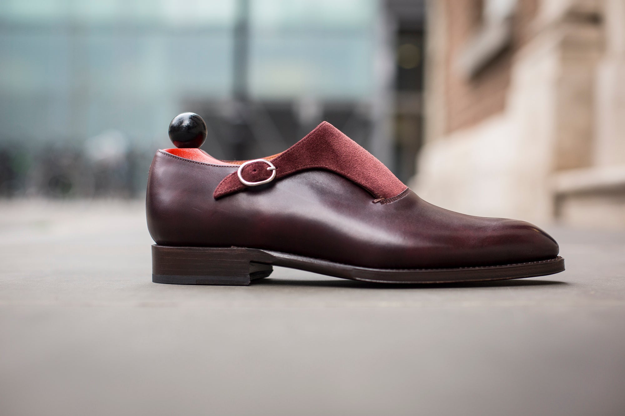 Madrona - MTO - Sangria Calf / Burgundy Suede-Made To Order Single Monkstrap Plain Toe-J.FitzPatrick Footwear