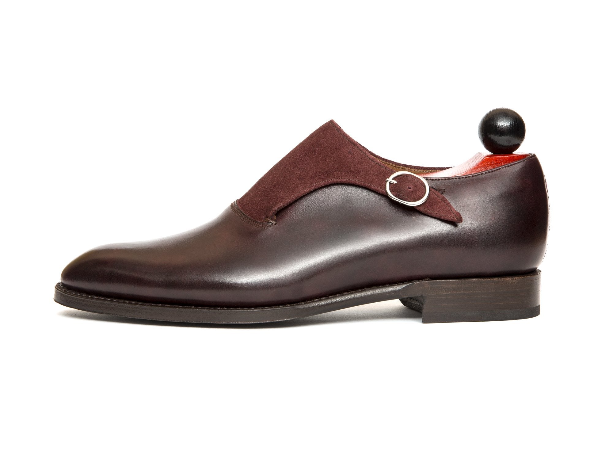 Madrona - MTO - Sangria Calf / Burgundy Suede-Made To Order Single Monkstrap Plain Toe-J.FitzPatrick Footwear