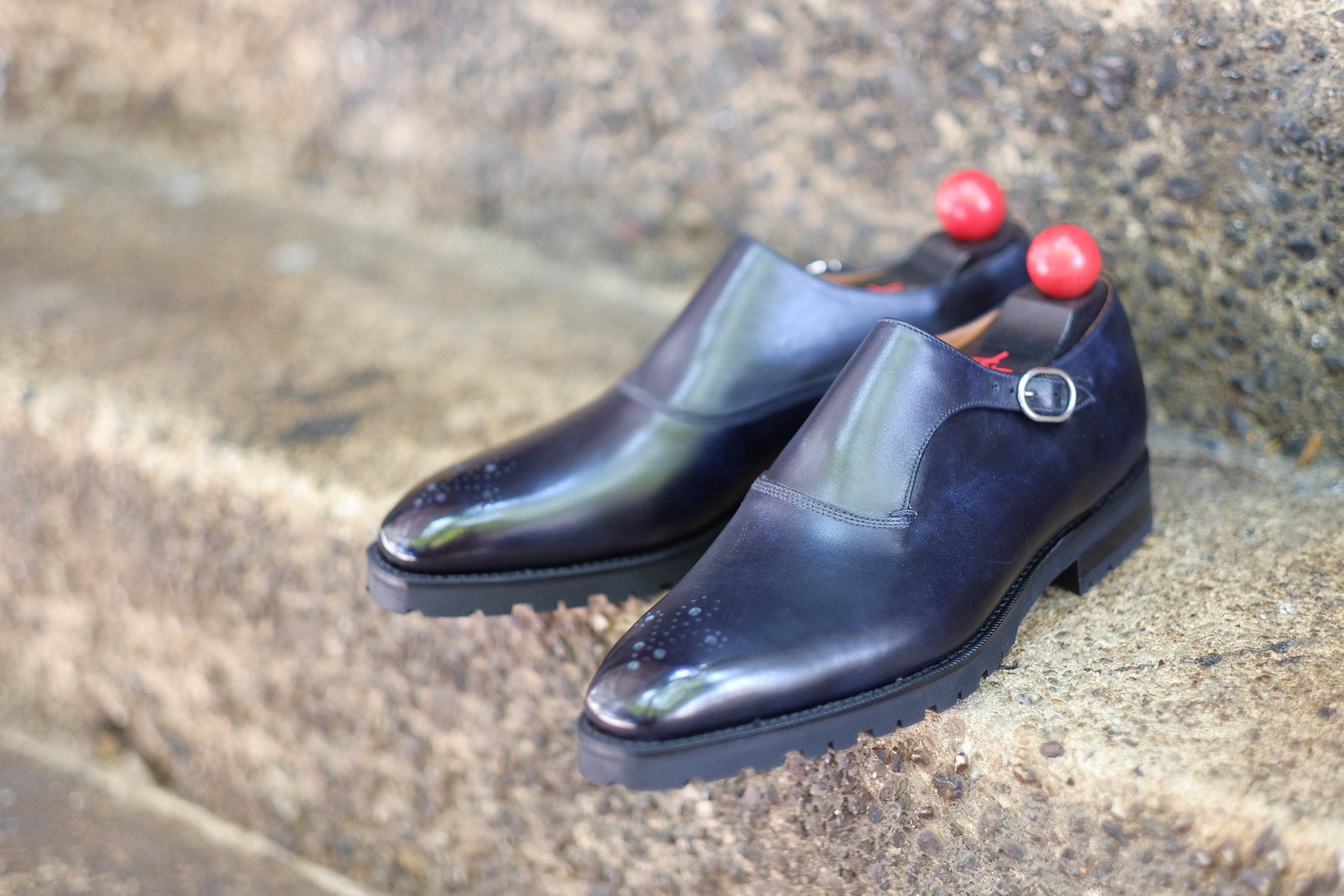 Martel - MTO - Navy Museum Calf-Made To Order Single Monkstrap Medallion-J.FitzPatrick Footwear