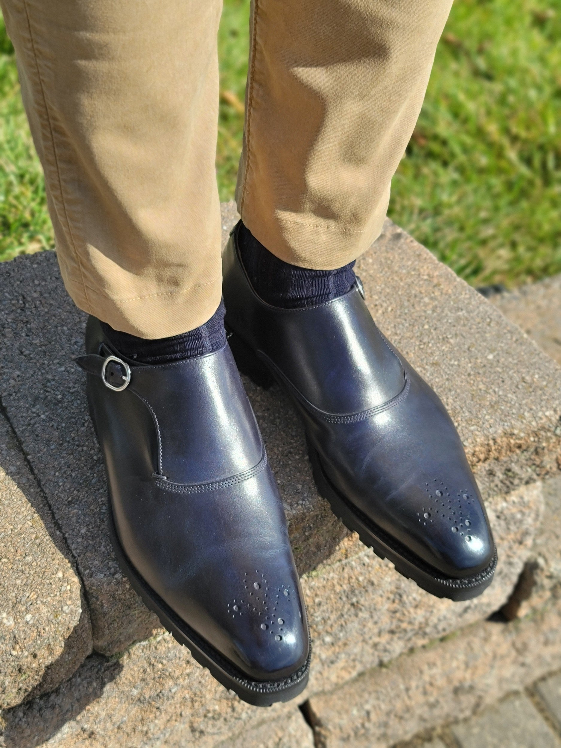 Martel - MTO - Navy Museum Calf-Made To Order Single Monkstrap Medallion-J.FitzPatrick Footwear
