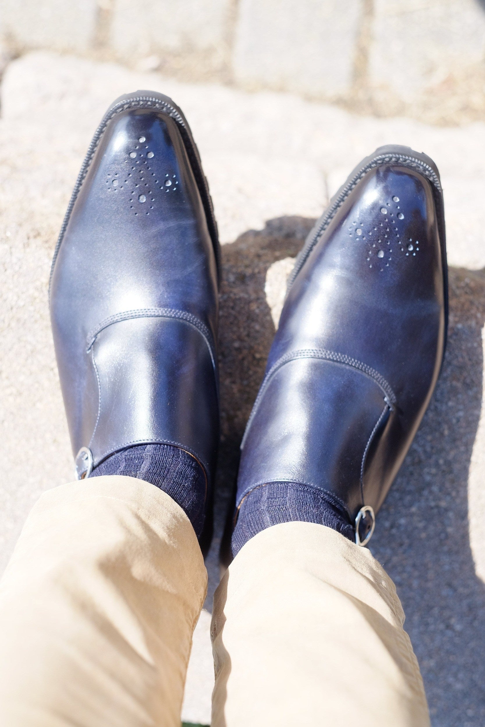 Martel - MTO - Navy Museum Calf-Made To Order Single Monkstrap Medallion-J.FitzPatrick Footwear