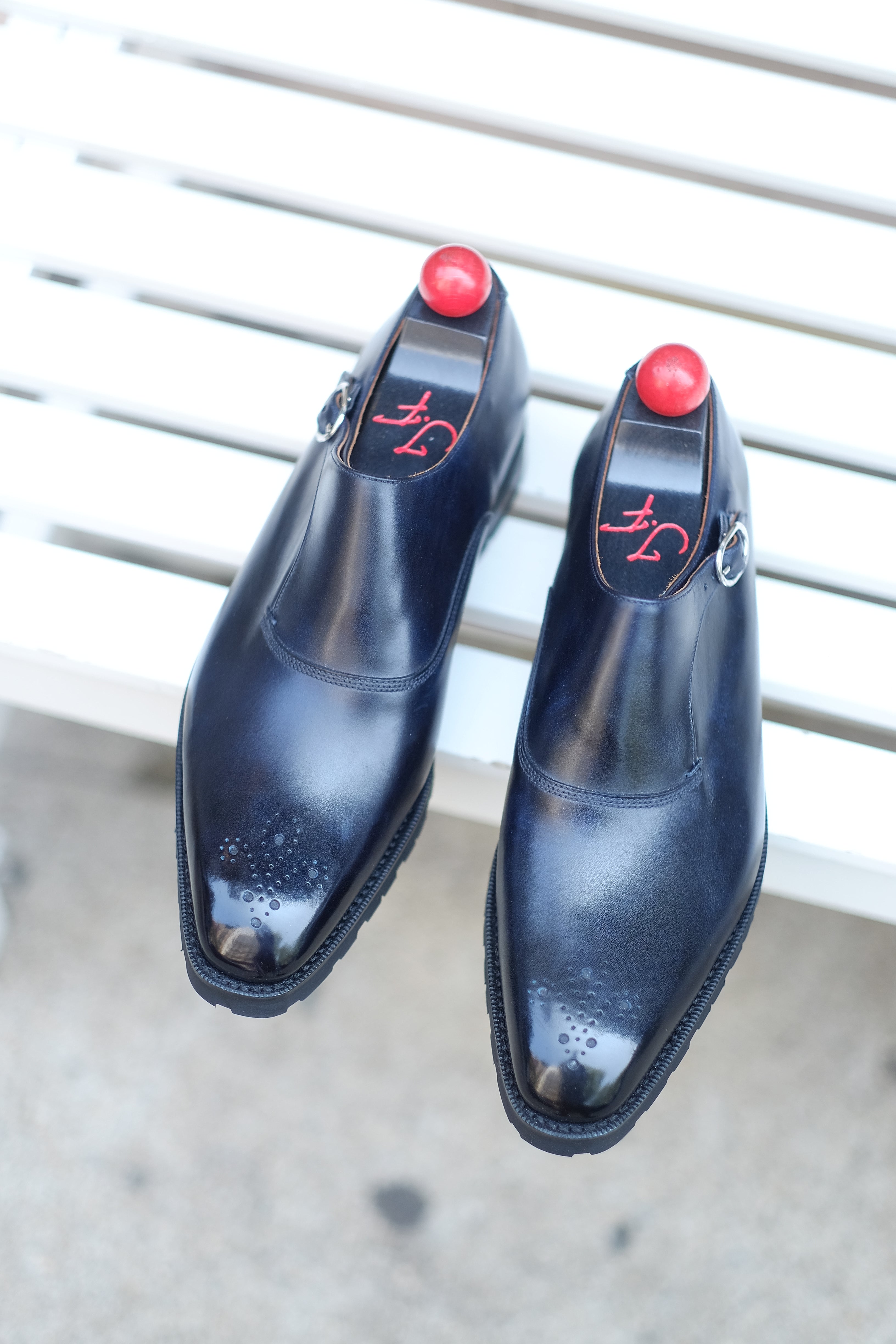 Martel - MTO - Navy Museum Calf-Made To Order Single Monkstrap Medallion-J.FitzPatrick Footwear
