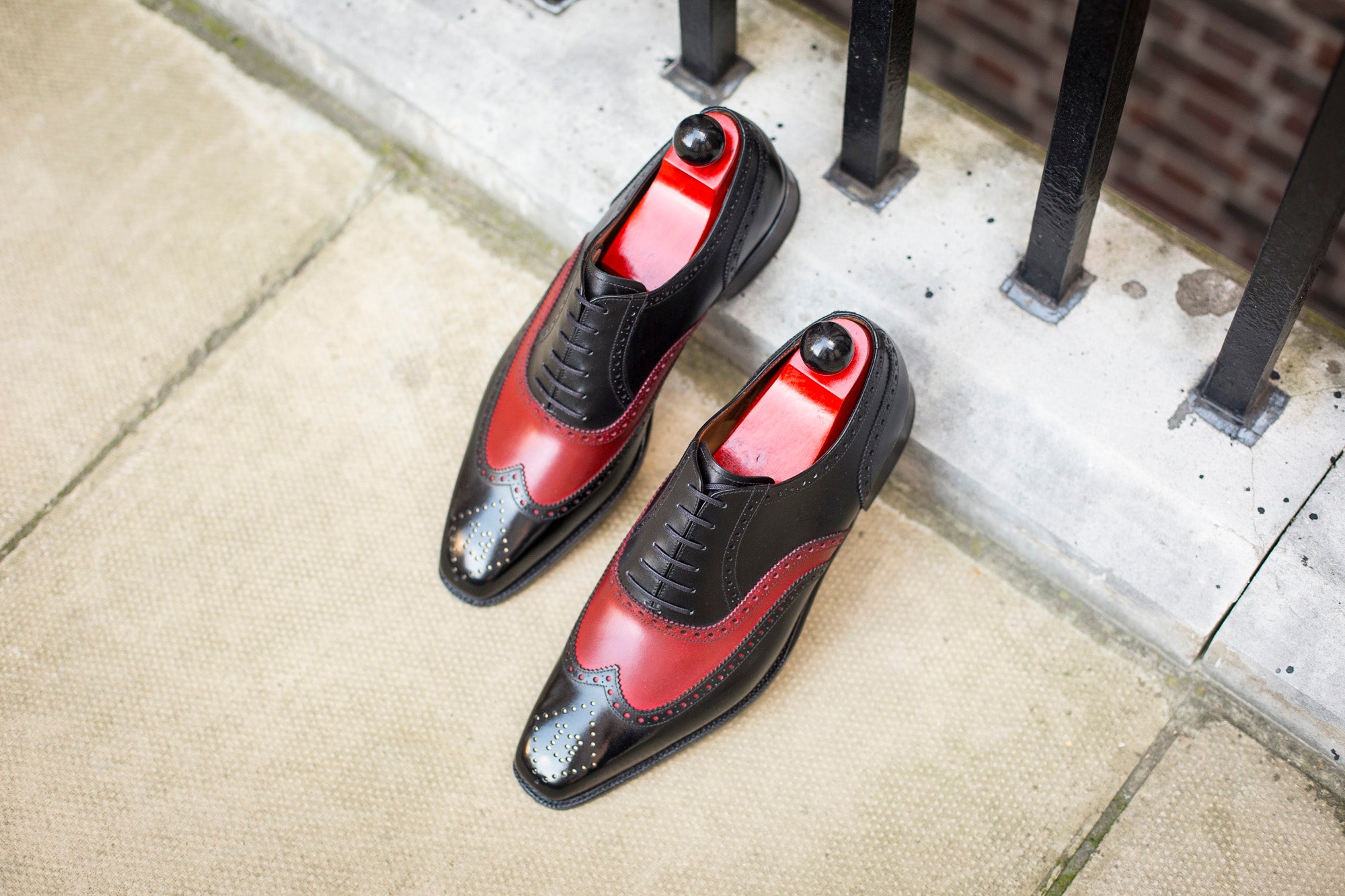McClure - MTO - Black Calf / Red Calf - "13" Medallion - MGF Last - Single Leather Sole-Made To Order Wingtip Brogue Oxfords-J.FitzPatrick Footwear