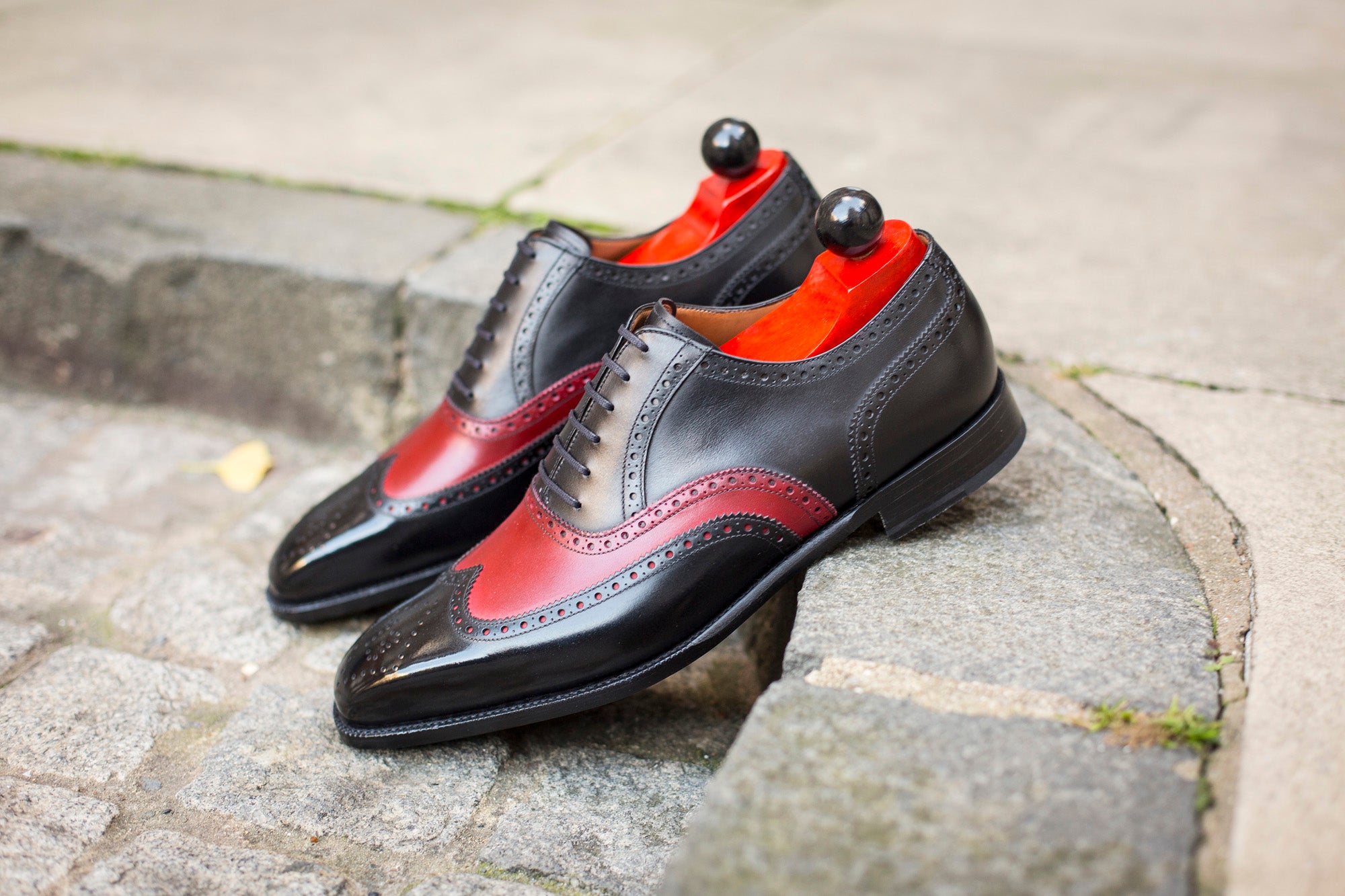 McClure - MTO - Black Calf / Red Calf - "13" Medallion - MGF Last - Single Leather Sole-Made To Order Wingtip Brogue Oxfords-J.FitzPatrick Footwear