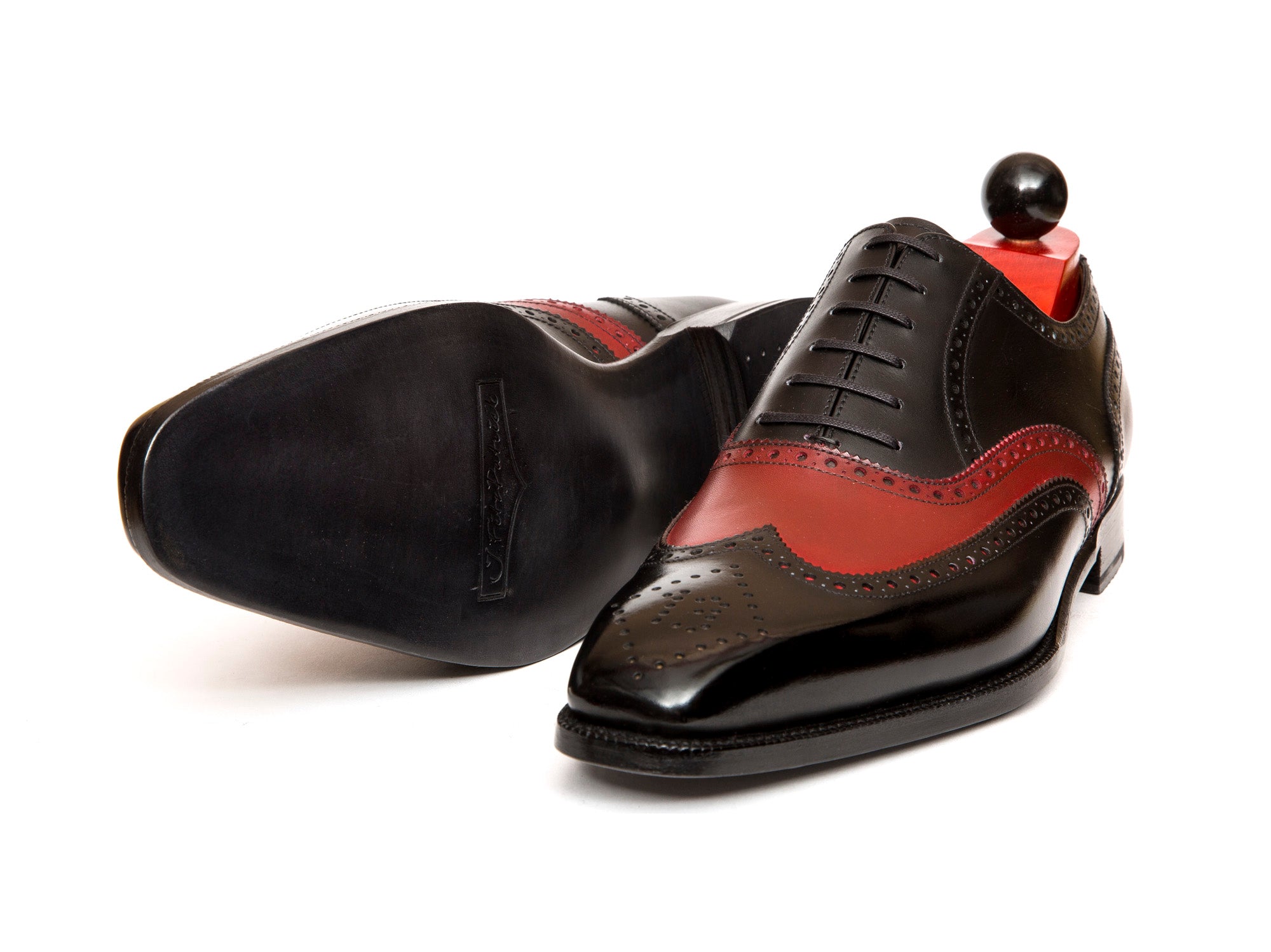 McClure - MTO - Black Calf / Red Calf - "13" Medallion - MGF Last - Single Leather Sole-Made To Order Wingtip Brogue Oxfords-J.FitzPatrick Footwear