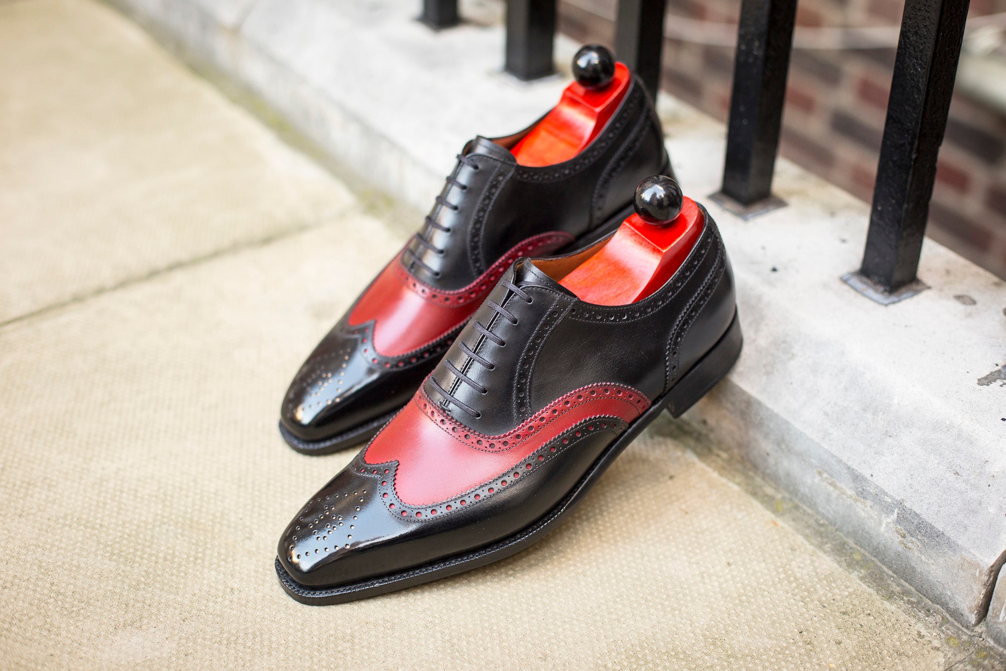 McClure - MTO - Black Calf / Red Calf - "13" Medallion - MGF Last - Single Leather Sole-Made To Order Wingtip Brogue Oxfords-J.FitzPatrick Footwear