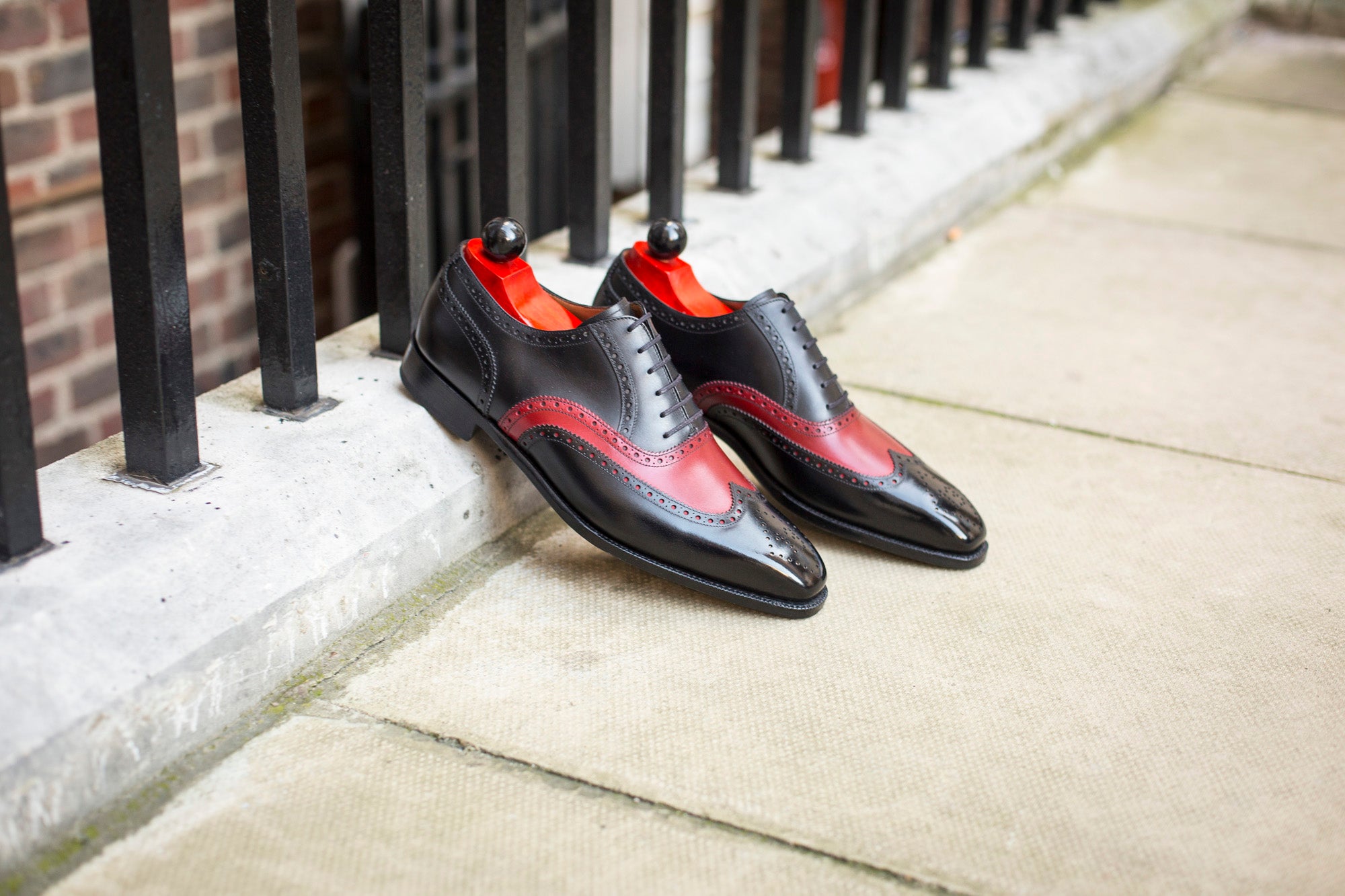 McClure - MTO - Black Calf / Red Calf - "13" Medallion - MGF Last - Single Leather Sole-Made To Order Wingtip Brogue Oxfords-J.FitzPatrick Footwear