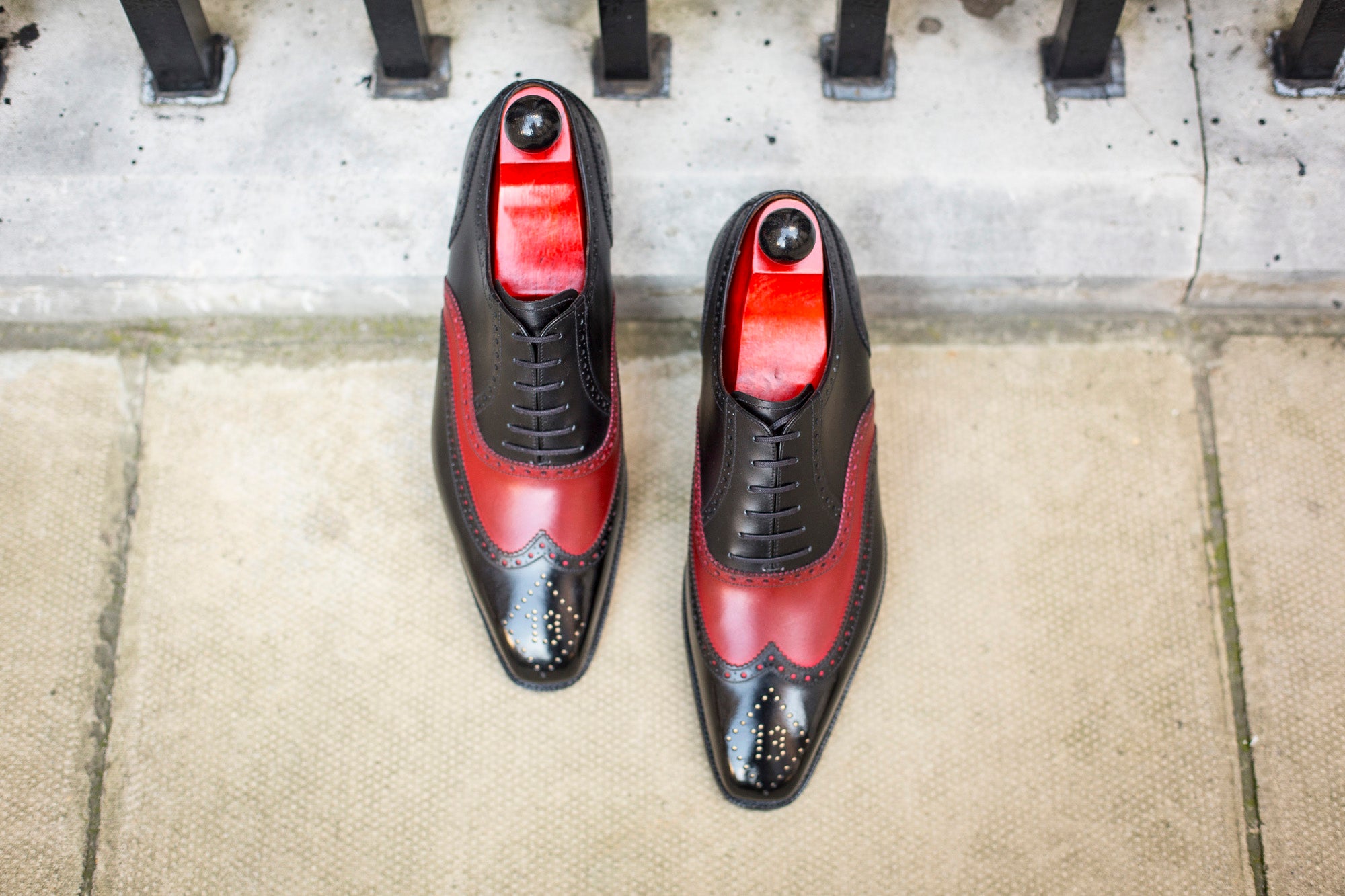 McClure - MTO - Black Calf / Red Calf - "13" Medallion - MGF Last - Single Leather Sole-Made To Order Wingtip Brogue Oxfords-J.FitzPatrick Footwear